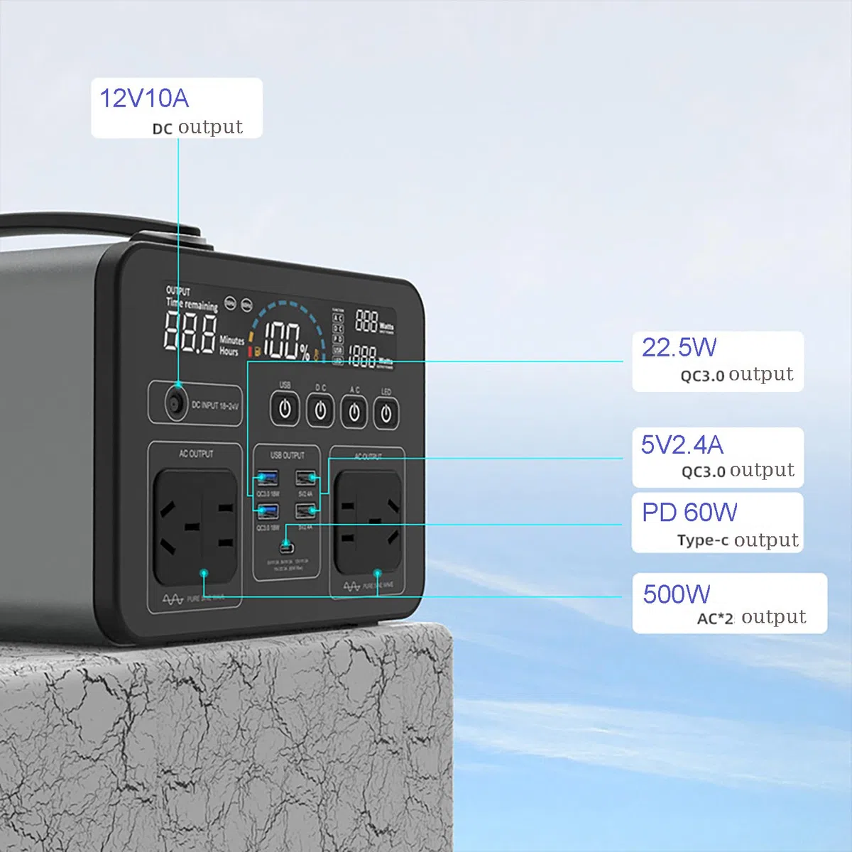 Centrale électrique Portable 500 W, générateur Solaire avec Prise Secteur et écran LCD, Batterie de Secours 500,24 Wh pour Camping, Aventure et urgences