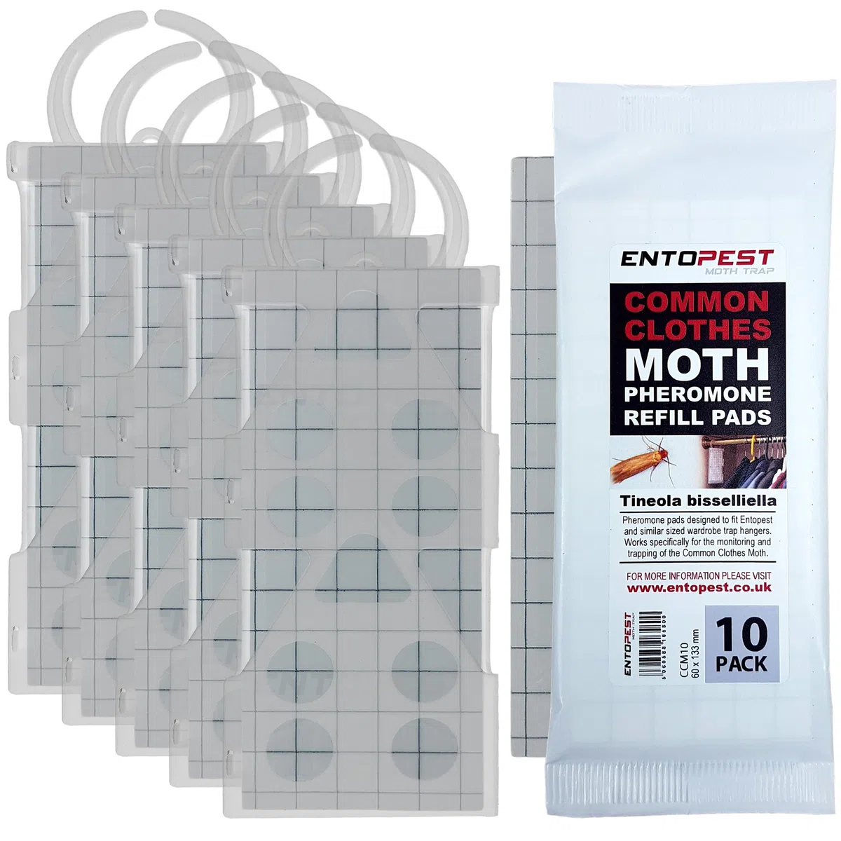 EntopeTraitement antimites Entopest | 10 recharges et 5 Supports réutilisables | Traitement antimites pour garderobe | Bandes antimites | Pastilles adhésives antimites | Pièges à Mites à phéromones