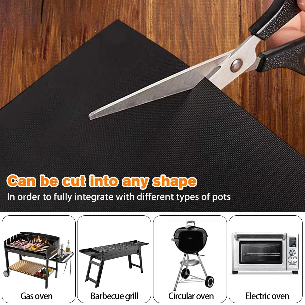 Tapis de Cuisson Barbecue, 5 Pièces 60x40 cm Tapis Barbecue Set, Papier BBQ Réutilisable avec Brosse, Non Stick Four en Téflon Tapis de Cuisson, Nettoyage Facile et Anti-adhérent, Sans PFOA