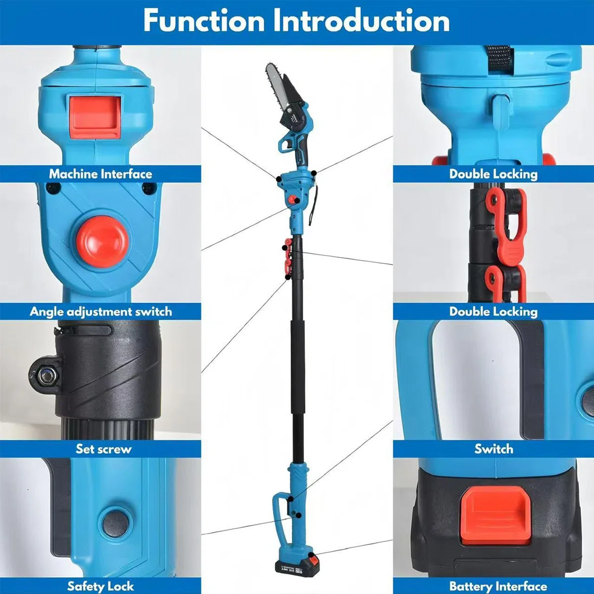 Les ciseaux de taille de pôle sans fil et l'ensemble de scie à chaîne, pôle d'extension 6.6Ft 2 * 3.0 AH batterie rechargeable, tondeuse à chaîne portative,pour la coupe de branche d'arbre haute basse