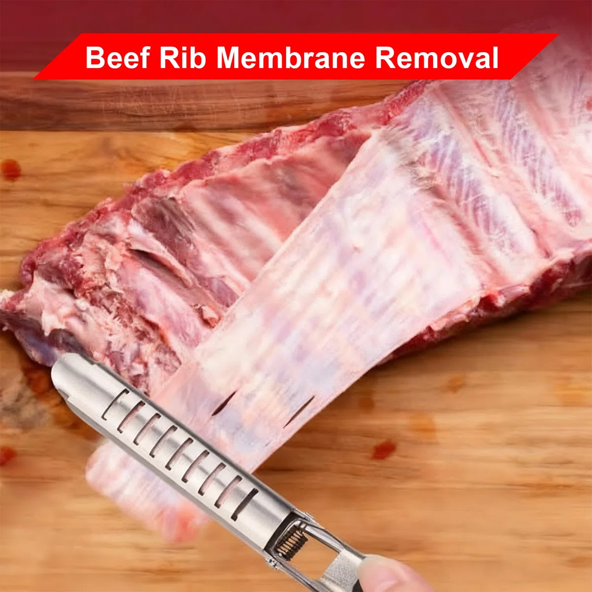 Outil pour Enlever la Membrane des Côtes, Accessoire Barbecue en Acier Inoxydable, pour Un Démembrage Facile, pour Préparation Rapide, Viandes Juteuses, Prise en Main Sûre
