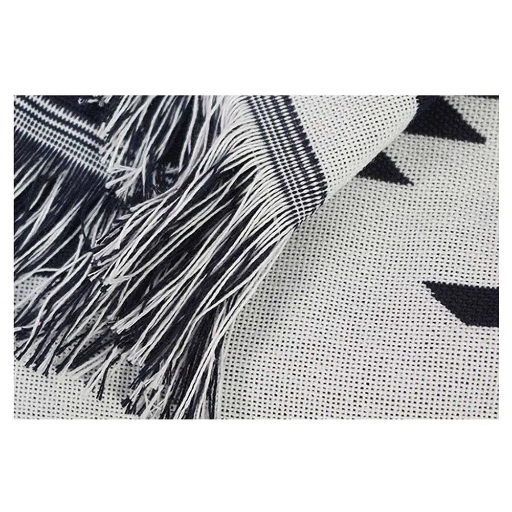 Couverture de pique-nique en coton - Jacquard double face avec pompons, tapis en PVC imperméable et résistant au sable, portable et pliable, pour camping, voyage, randonnée (180 x 230 cm)