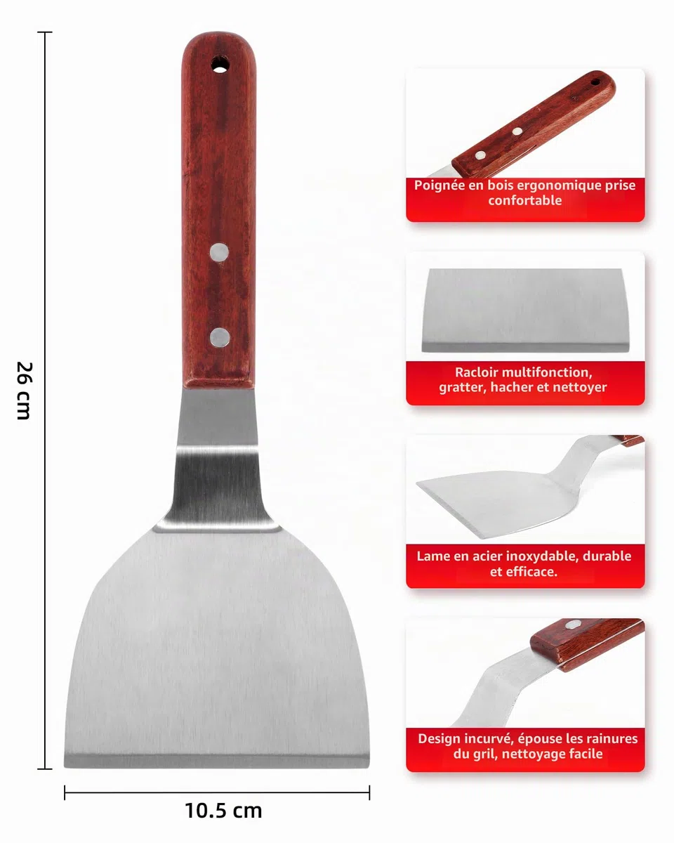 Kit de Nettoyage Barbecue - 3 Brosses en Acier Inoxydable et Grattoir pour Gril - Set d'Outils de Nettoyage pour Barbecue à Gaz, Charbon et Électrique - Nettoyant Grille de Cuisson