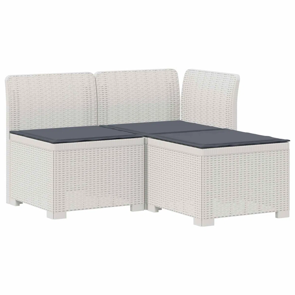 Canapé de Jardin 3 Places Modulable en PP Aspect Rotin Blanc