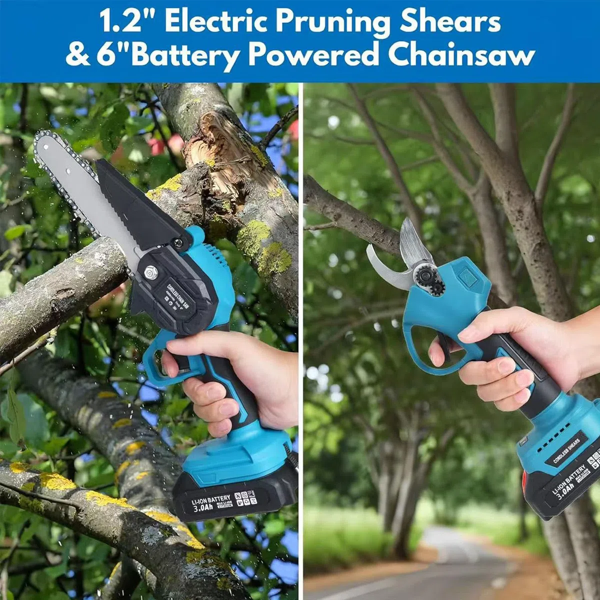 Les ciseaux de taille de pôle sans fil et l'ensemble de scie à chaîne, pôle d'extension 6.6Ft 2 * 3.0 AH batterie rechargeable, tondeuse à chaîne portative,pour la coupe de branche d'arbre haute basse