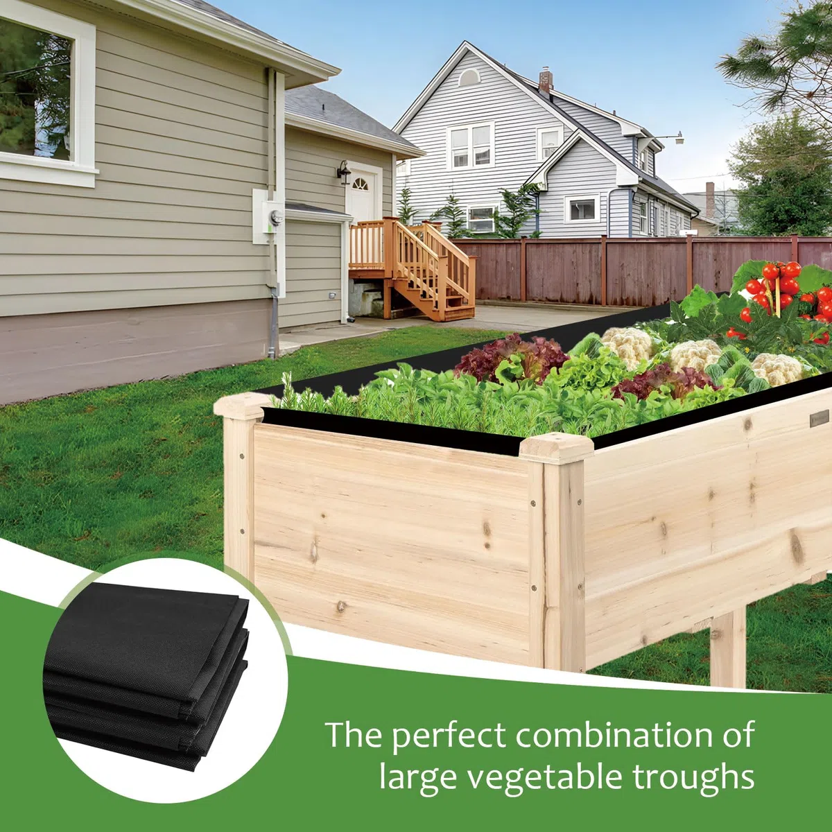 Doublure de jardinière surélevée - 160 x 210 cm - Insert en tissu pour grandes plantes potagères - En tissu non tissé respirant et imperméable - Pour parterres surélevés en plein air - Noir