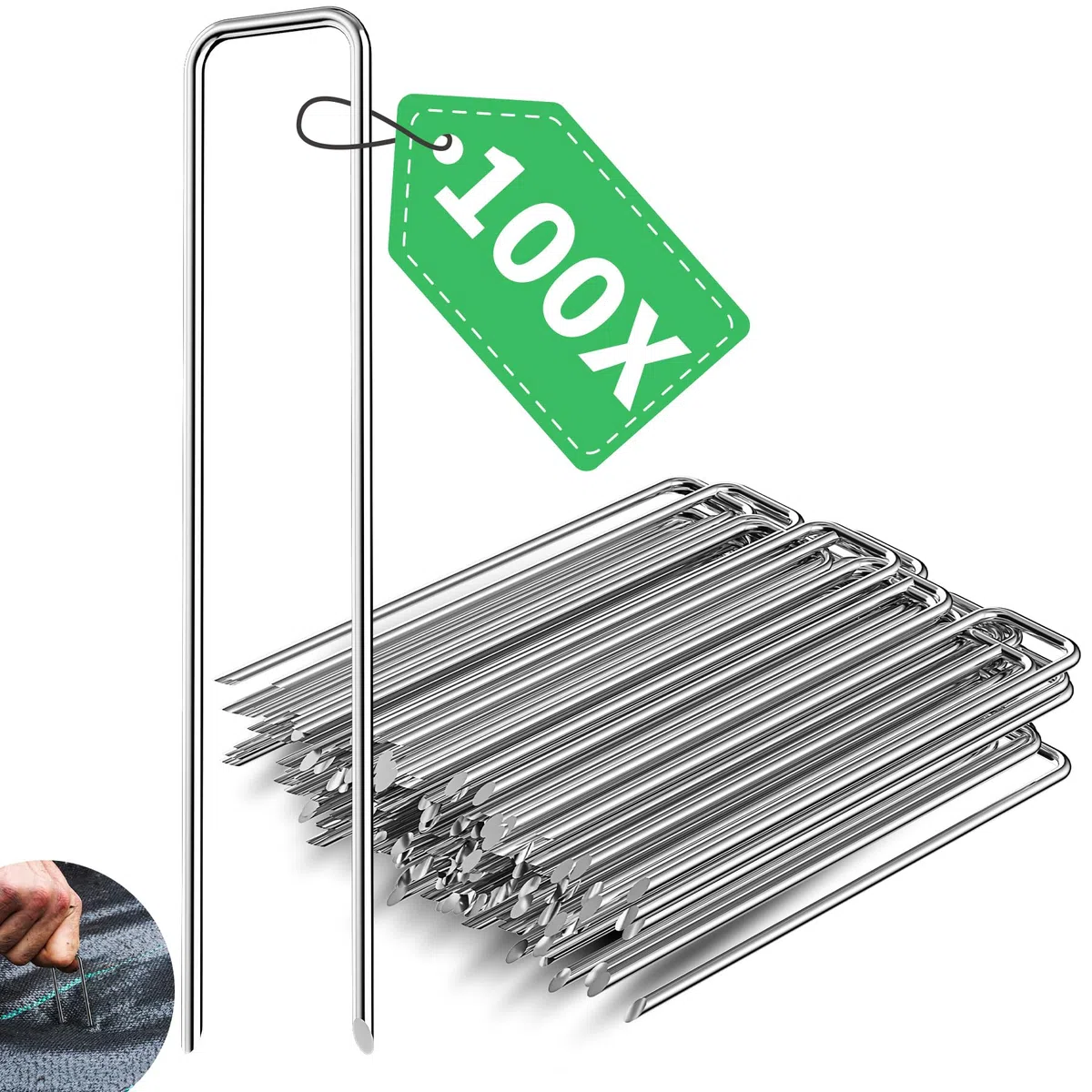 Forever Speed 100x Piquets de Fixation en Acier Galvanisé, Long 150 mm Large 30 mm Ø 3 mm Anti-Rouille Sardines de Fixation pour Non-tissé de Mauvaises Herbes, Clôtures, Paillis, Gazon Artificiel