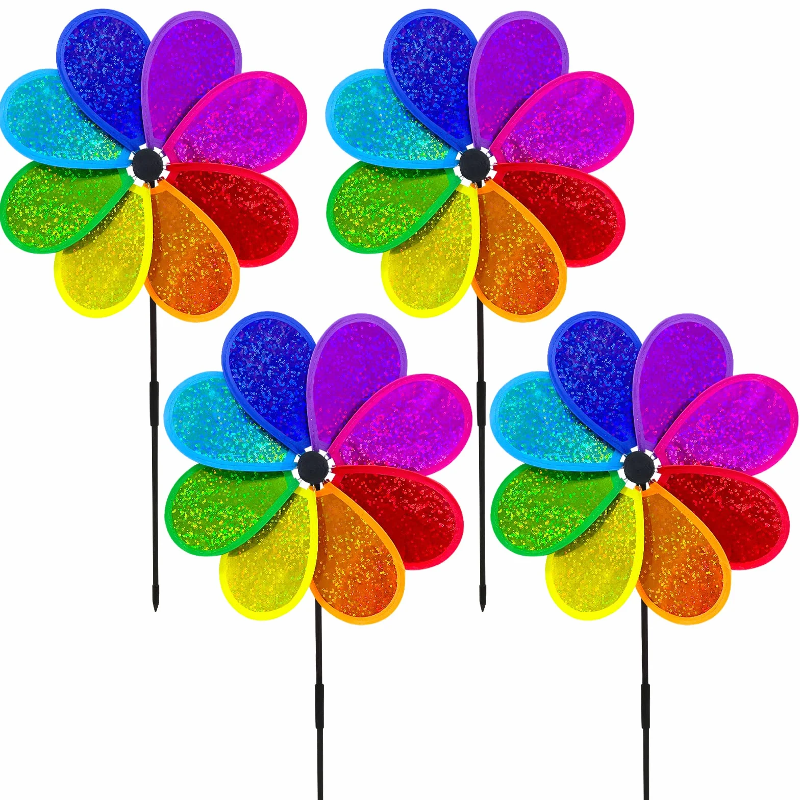 4 Pièces Éolienne de Jardin Fleur Roue Arc-en-ciel 30 cm Éolienne Étincelante Spinner pour Pelouse Éolienne de Cour Jardin Terrasse Balcon Piquet de Jardin Déco