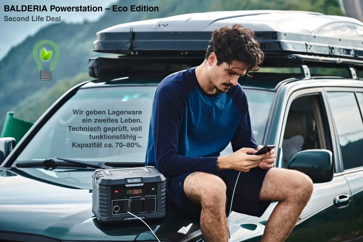 BALDERIA Power Set - Station d'alimentation 500 W Eco Edition (capacité de la batterie réduite), panneau solaire 120 W