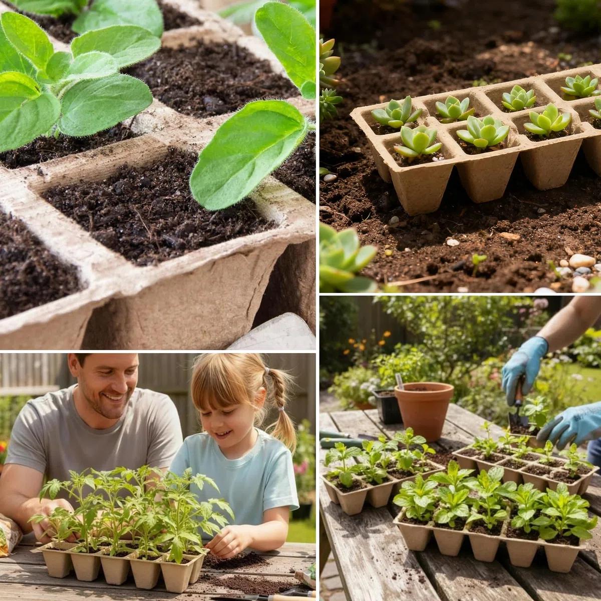 Kit de Semis Biodégradable – 10 Plateaux à Semis sans Trou + 40 Pots de Semis avec Trous de Drainage – Pulpe de Papier Compostable Écologique pour Graines, Légumes et Fleurs