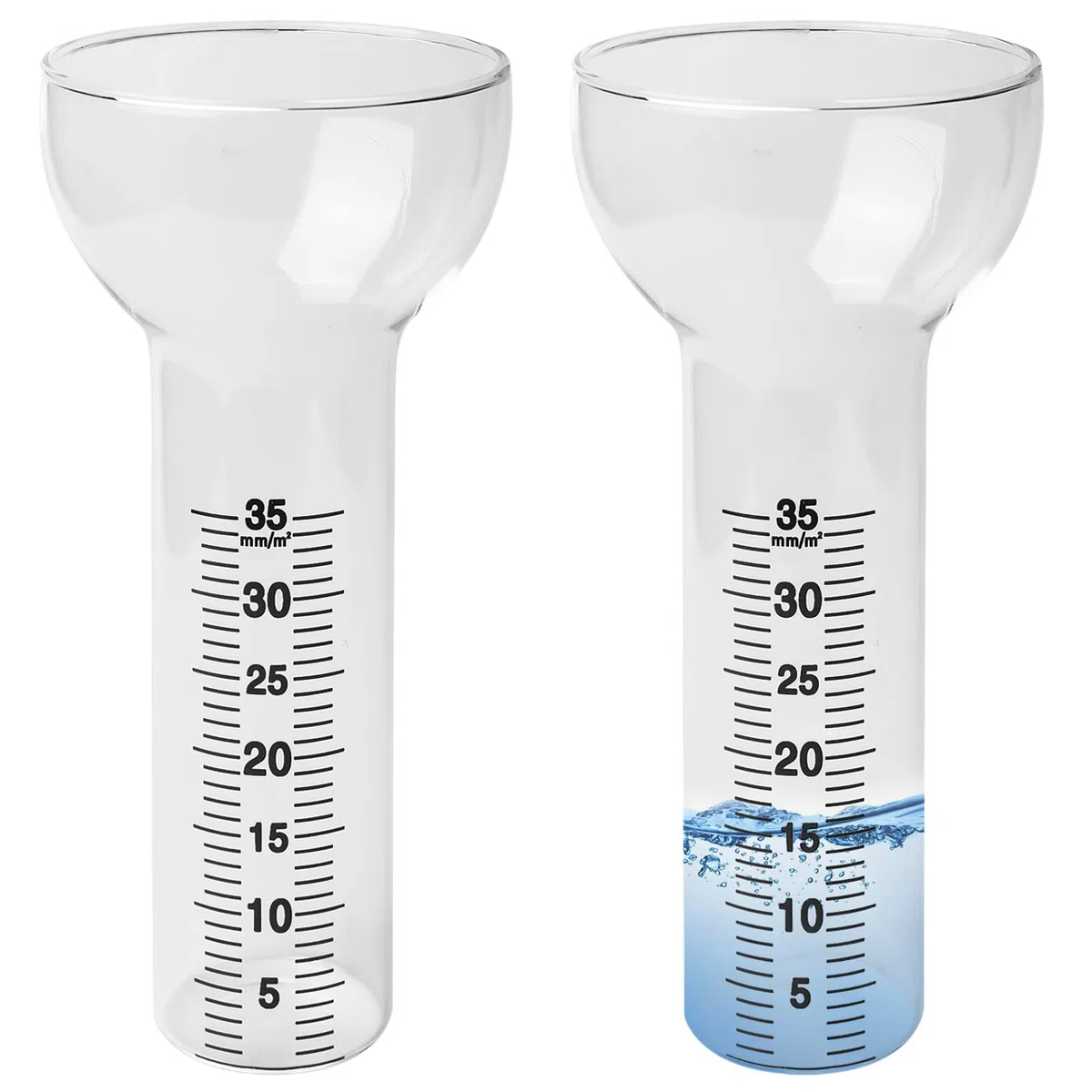 GOMETY Lot de 2 pluviomètres résistants au gel, 35 mm, verre de rechange, pluviomètre, résistant au gel, lampe de poche, pluviomètre, tube pluviomètre en verre avec graduation, appareils de