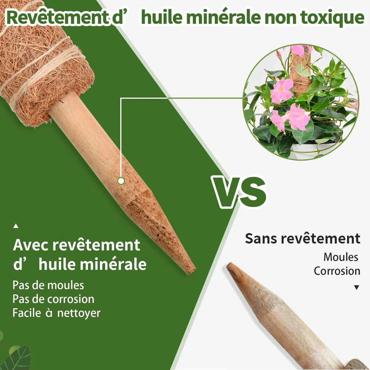 Tuteur Monstera pour Plantes, SproutMaven Tuteur Plante Grimpante 4 Pièces Bâton de Coco de 40cm, Poteau Totémique pour Plantes de Jardin et Pots