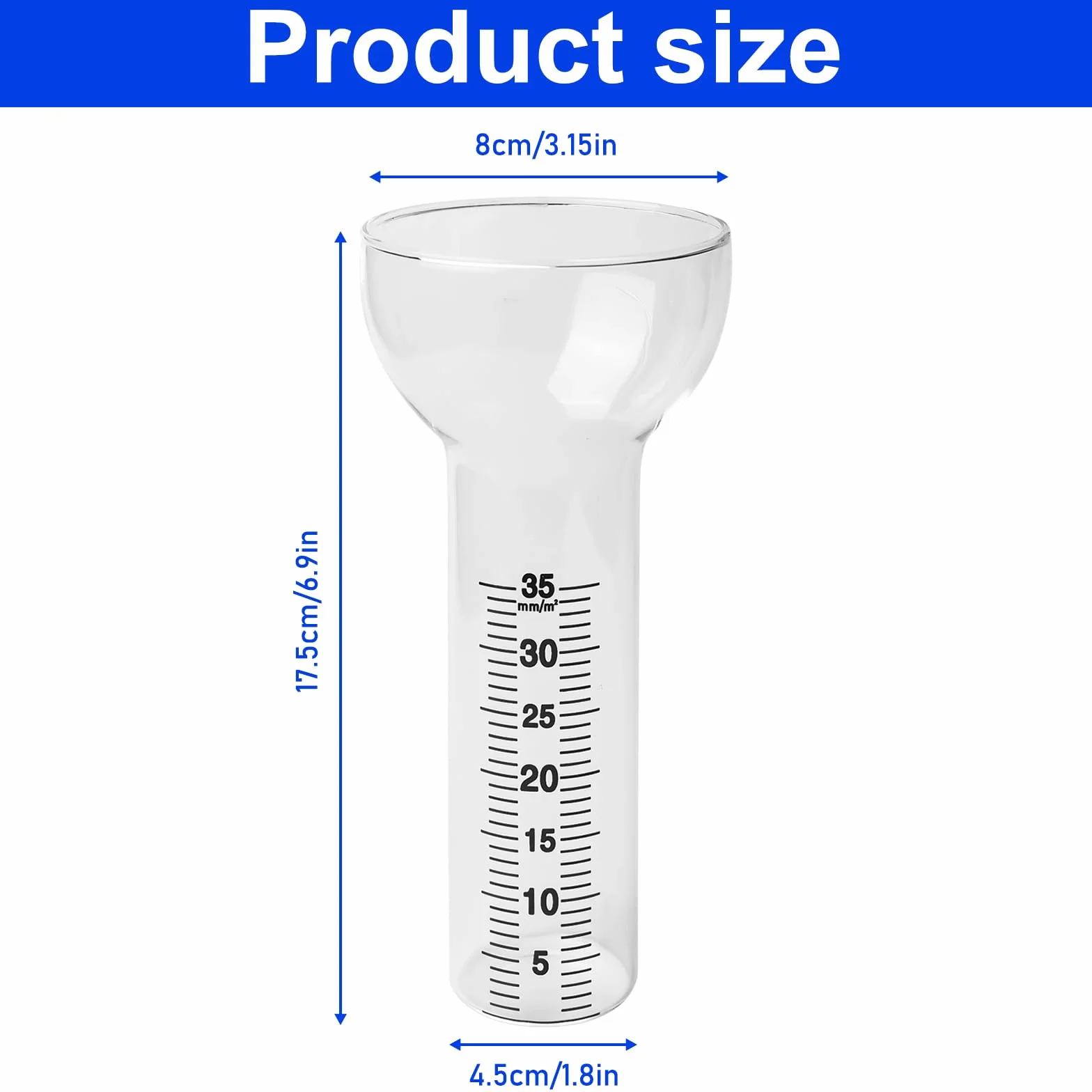 GOMETY Lot de 2 pluviomètres résistants au gel, 35 mm, verre de rechange, pluviomètre, résistant au gel, lampe de poche, pluviomètre, tube pluviomètre en verre avec graduation, appareils de