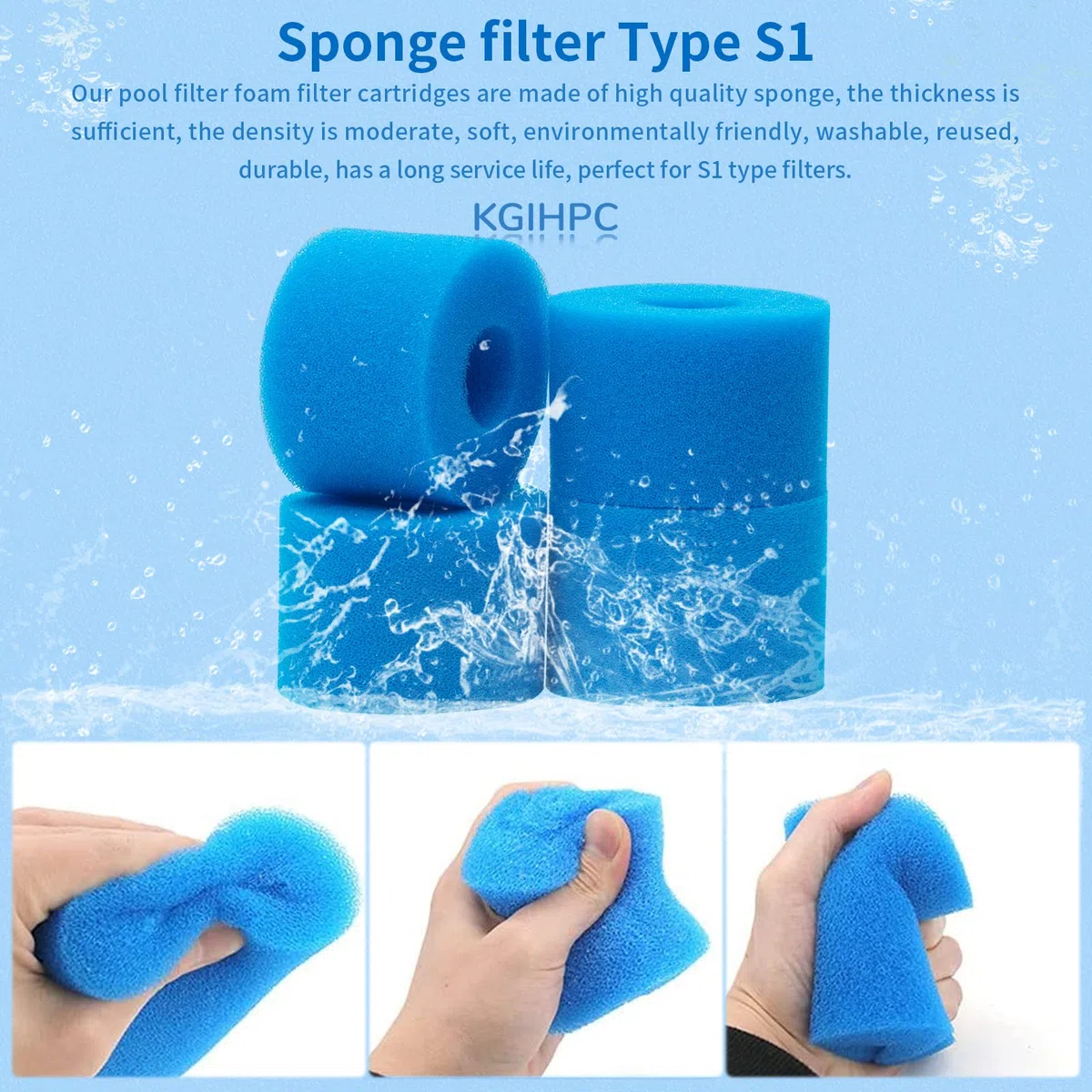 Type S1 Éponge Filtrante de Piscine en Mousse Filtre pour Intex Type S1 pour Piscine,Cartouche filtrante réutilisable pour Bain à remous (6 pièces)