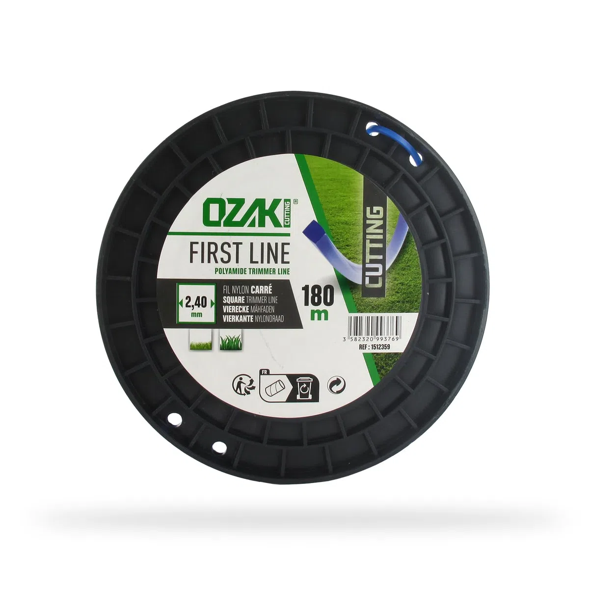 OZAKI - Bobine Fil Nylon Carré - Longueur 180m - Ø 2,40mm - Matières Vierges - Haute Durabilité - Excellente Tenue À L'Œillet