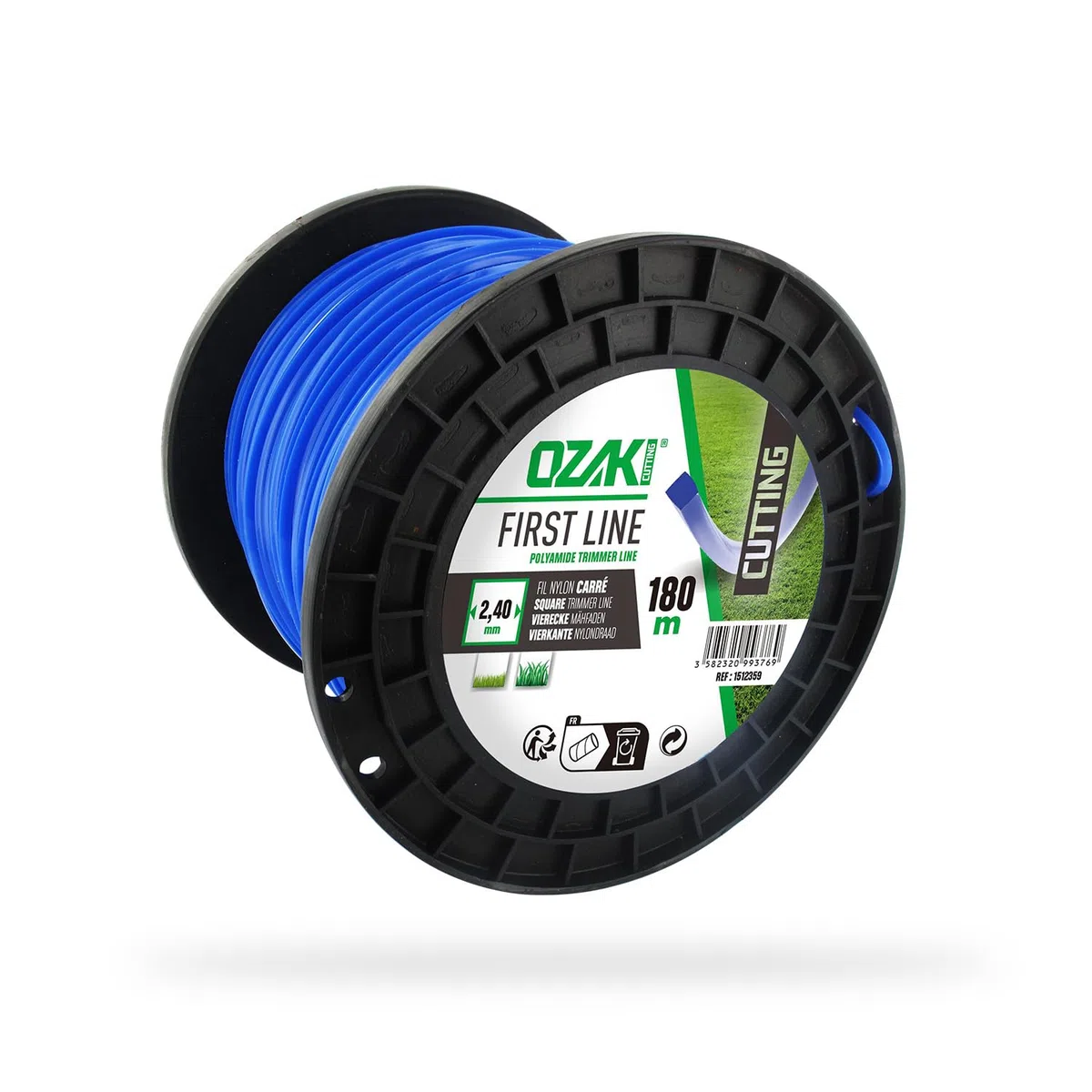 OZAKI - Bobine Fil Nylon Carré - Longueur 180m - Ø 2,40mm - Matières Vierges - Haute Durabilité - Excellente Tenue À L'Œillet