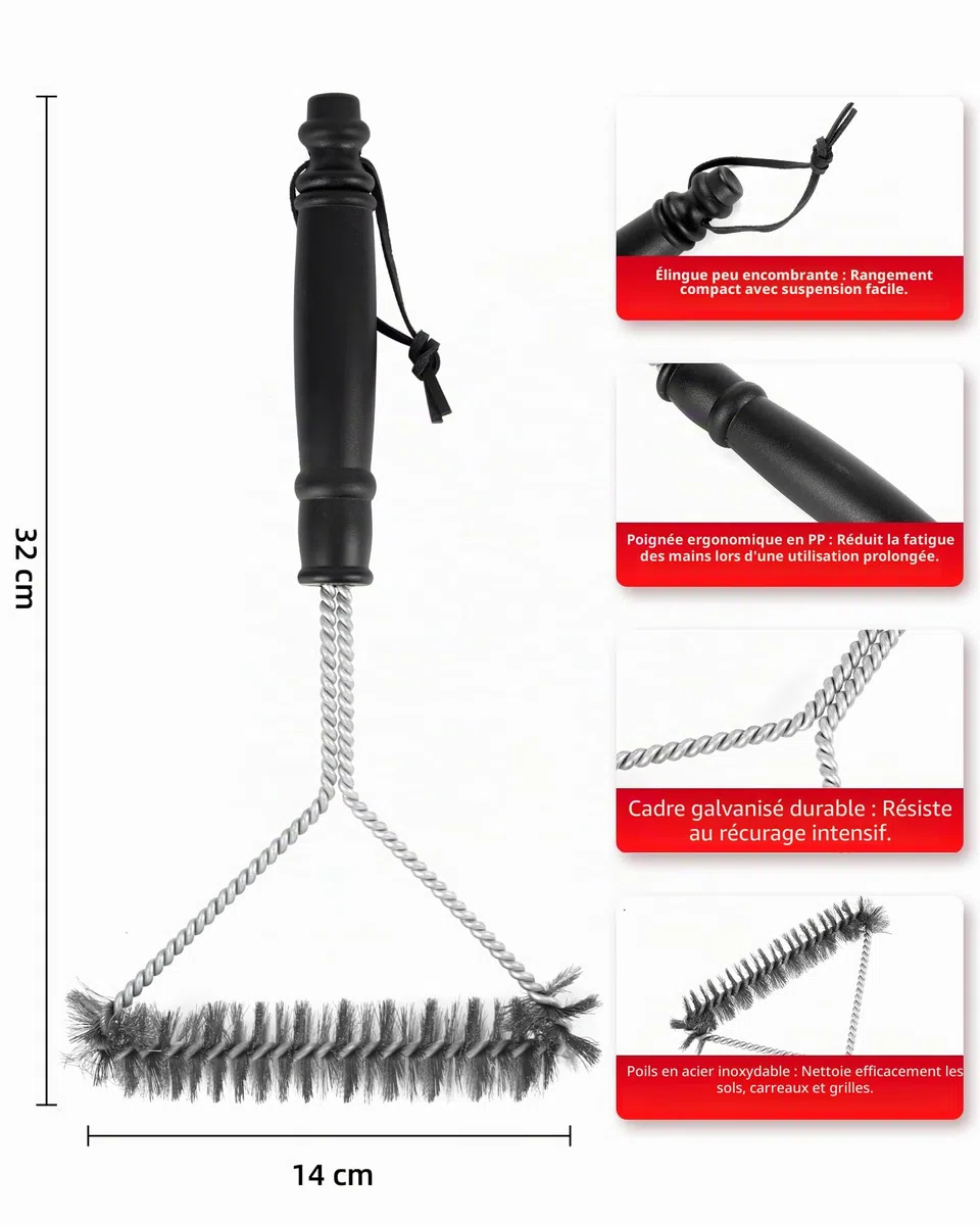 Kit de Nettoyage Barbecue - 3 Brosses en Acier Inoxydable et Grattoir pour Gril - Set d'Outils de Nettoyage pour Barbecue à Gaz, Charbon et Électrique - Nettoyant Grille de Cuisson