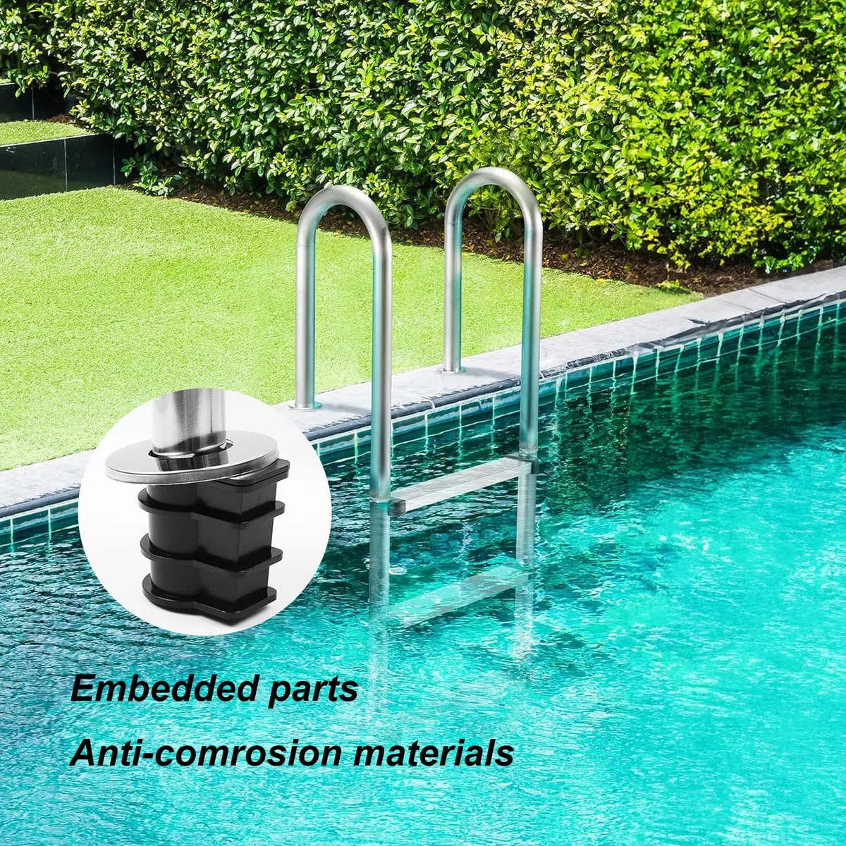 Échelle de piscine pour piscine creusée, 3 marches en acier inoxydable avec pédale antidérapante, montage facile pour une escalade sûre, design durable pour une meilleure stabilité