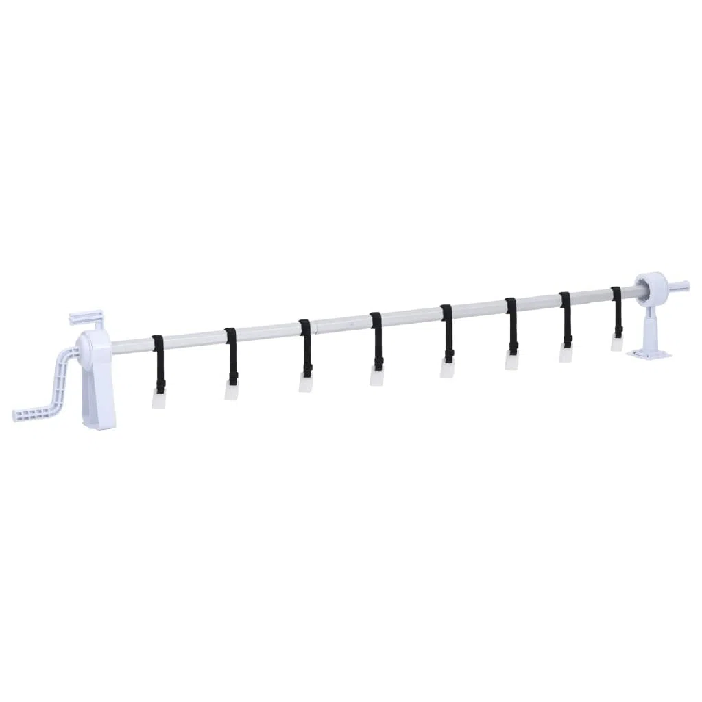 Enrouleur pour bâche de piscine, base en plastique avec tube en aluminium, tube télescopique de 1,37 à 6,15 m, 2 manivelles de roue, 8 cordons, convient pour piscine, jacuzzi, jardin, terrasse