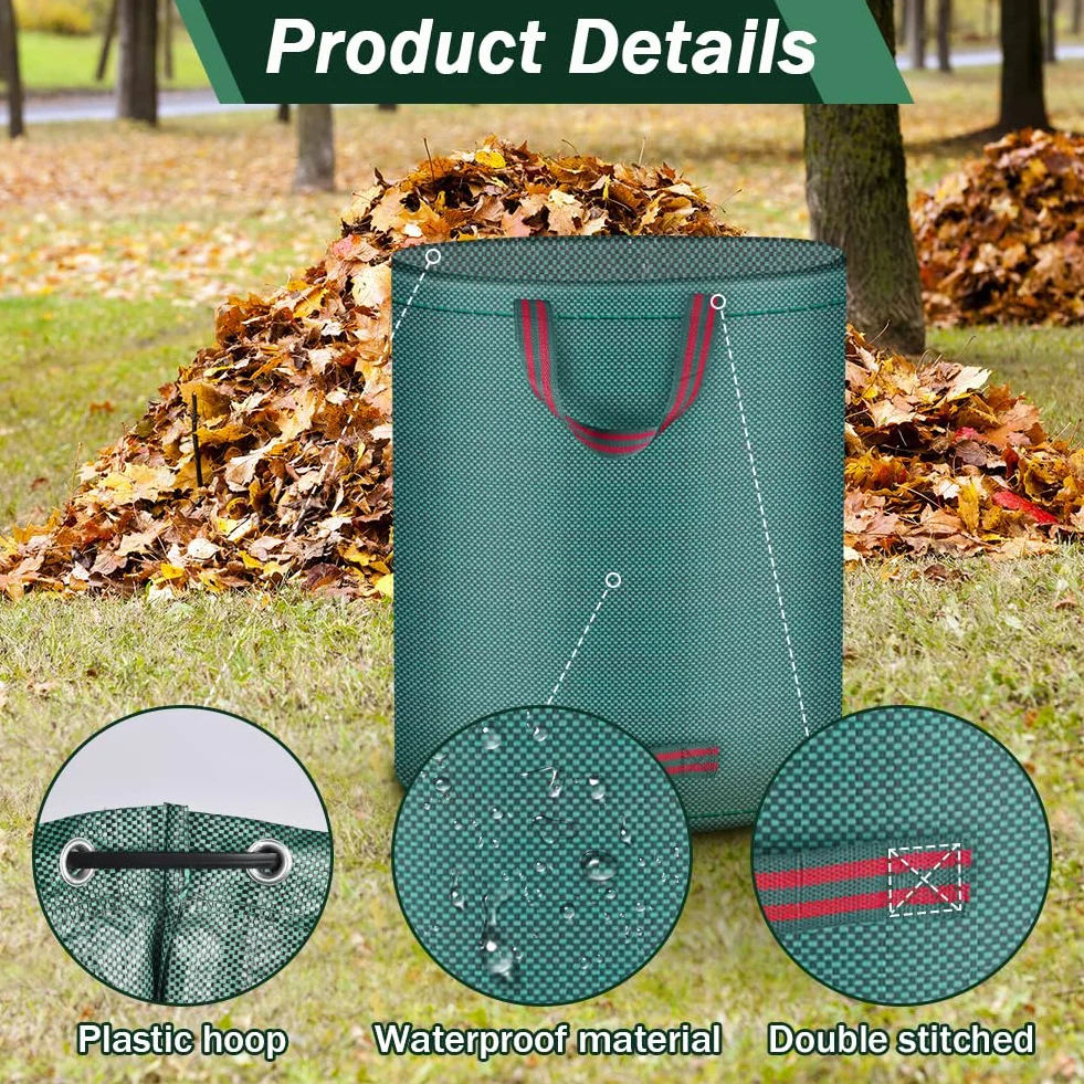 Flintronic 3x120LSacs de Jardin, Sacs à Déchets de Jardin, Sacs de Déchets Jardin Résistants, Sac déchet en PP Robuste avec Poignées, Pliables et Réutilisables(Gants de Jardinage)