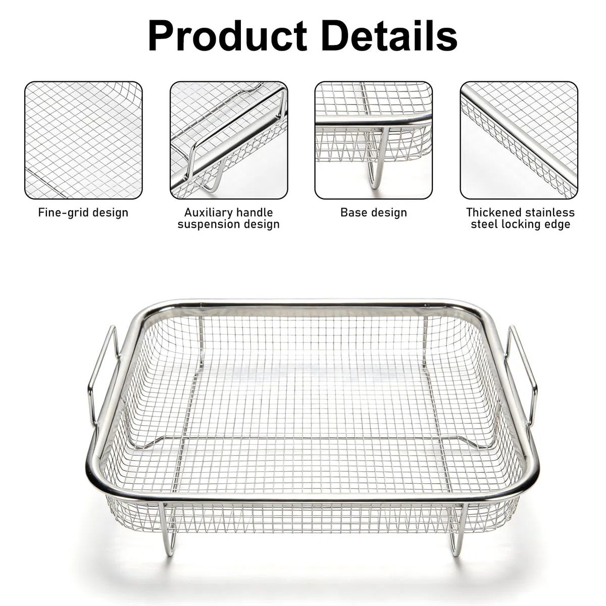 Lot de 2 paniers de barbecue en acier inoxydable : grille de cuisson, panier de cuisson multifonction, panier de cuisson en maille résistante, pour la cuisine, le barbecue, la cuisson et
