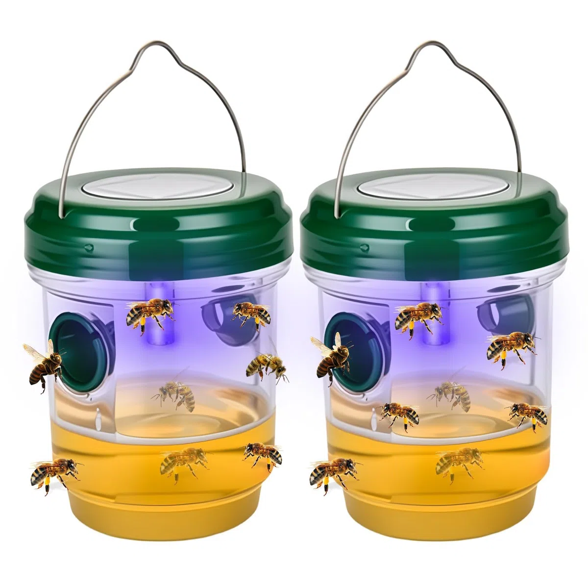ZVD Piege Frelon Asiatique, 2PCS Piege A Guepes Et Frelons Exterieur À Suspendre Vivant à Double Canal, Kit Piège A Frelon Asiatique Selectif pour Exterieur Jardin Balcon (Vert-2)