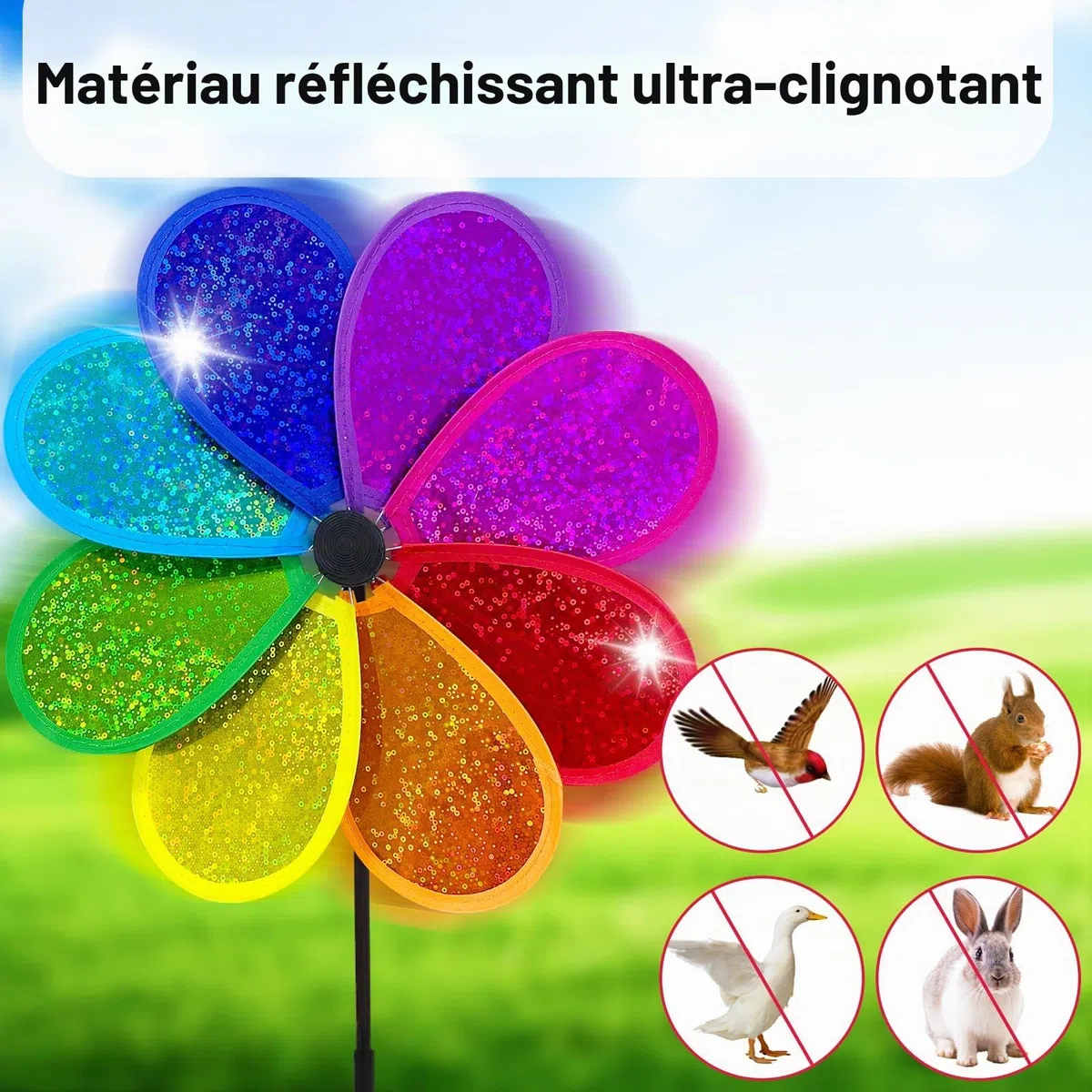 4 Pièces Éolienne de Jardin Fleur Roue Arc-en-ciel 30 cm Éolienne Étincelante Spinner pour Pelouse Éolienne de Cour Jardin Terrasse Balcon Piquet de Jardin Déco