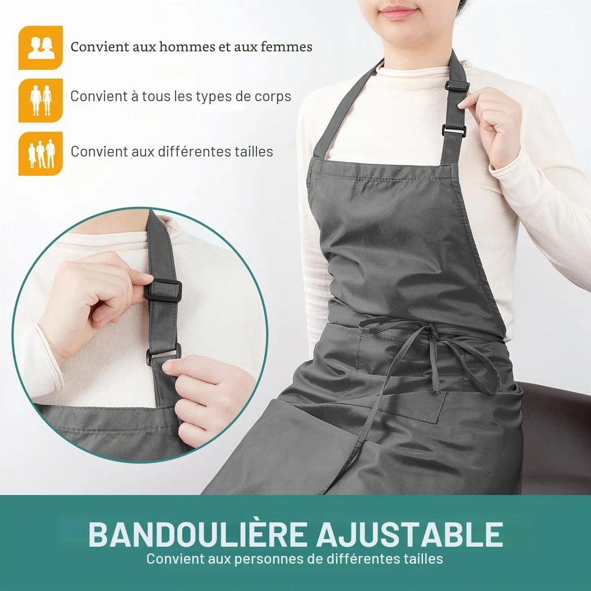 Viedouce 2 Pack Tabliers de Cuisine,Tablier Réglable avec Poches pour Cuisine Familial, Restaurant Jardin Barbecue école Café Tablier pour Chef Boulanger Serveurs Serveuse