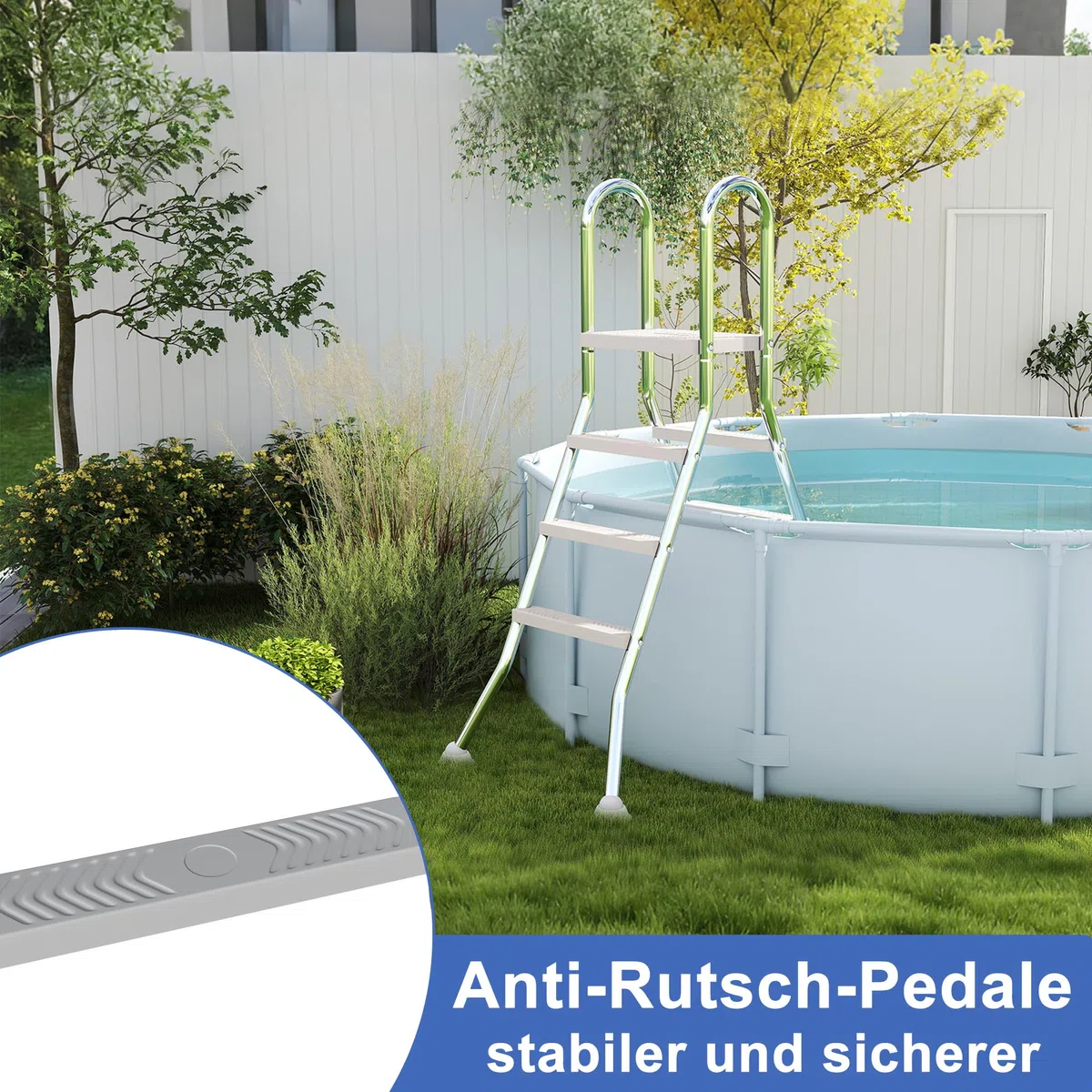 LILIIN Échelle de piscine en acier inoxydable à 3 marches avec main courante, échelle d'entrée avec tapis antidérapant, échelle encastrable pour piscine, charge jusqu'à 150 kg, type C