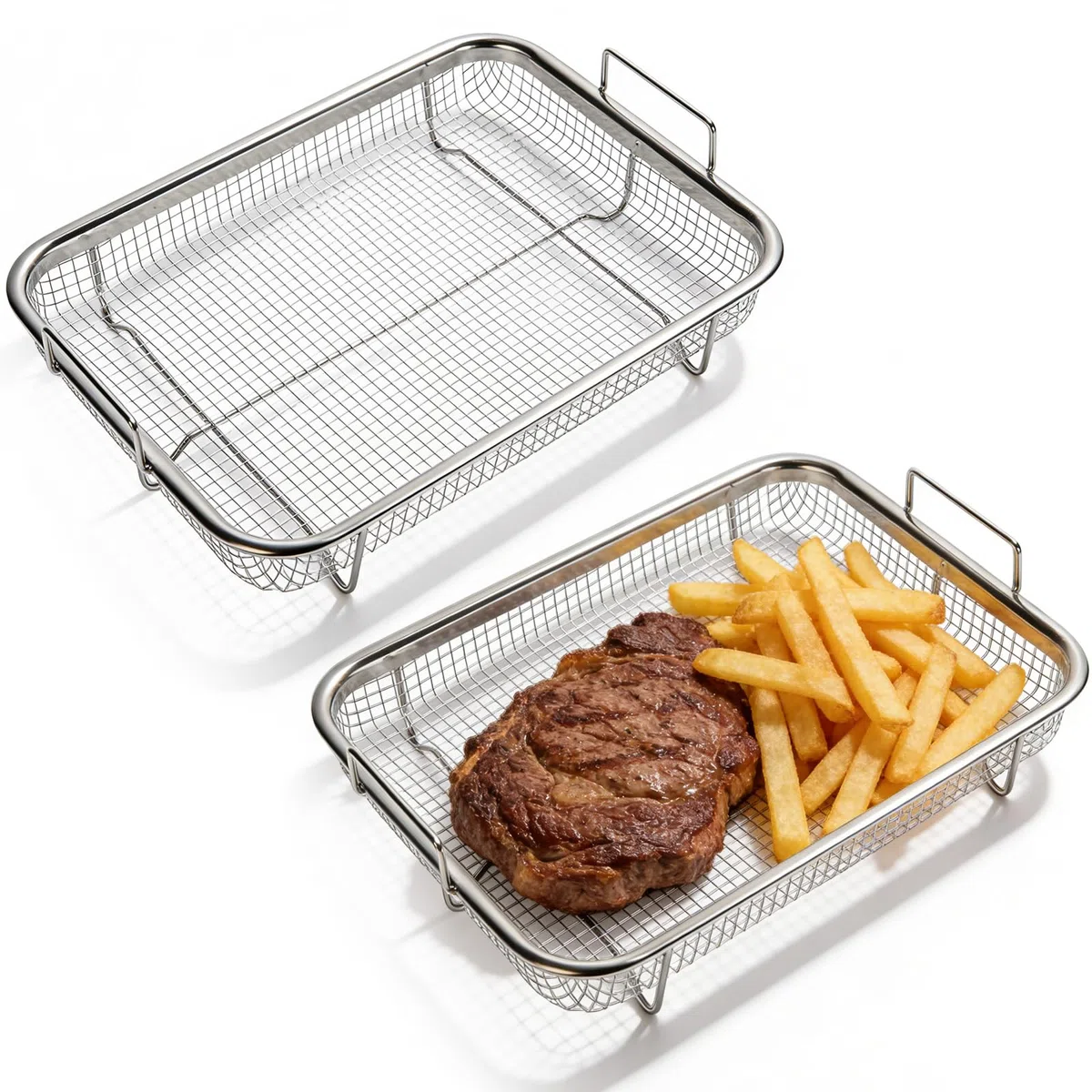 Lot de 2 paniers de barbecue en acier inoxydable : grille de cuisson, panier de cuisson multifonction, panier de cuisson en maille résistante, pour la cuisine, le barbecue, la cuisson et