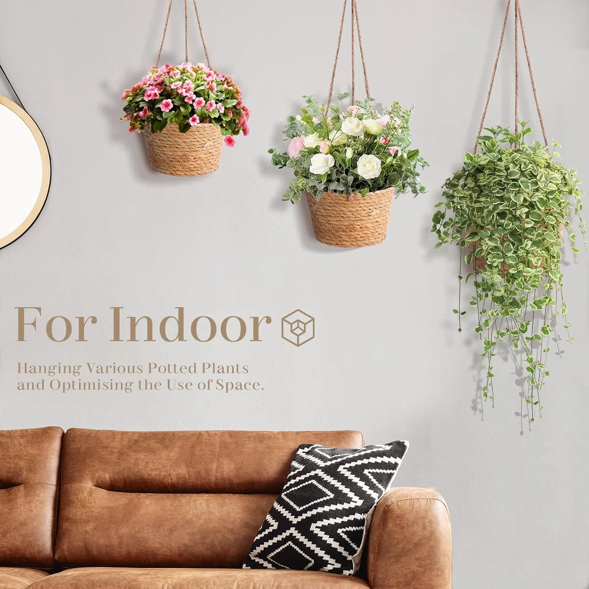 Pot de Fleurs à Suspendre en Corde de Jute, Panier Suspendu de Plantes, Panier De Jardinière Suspendu, Jardinière Suspendue en Corde, Intérieure ou Extérieure(Brown)