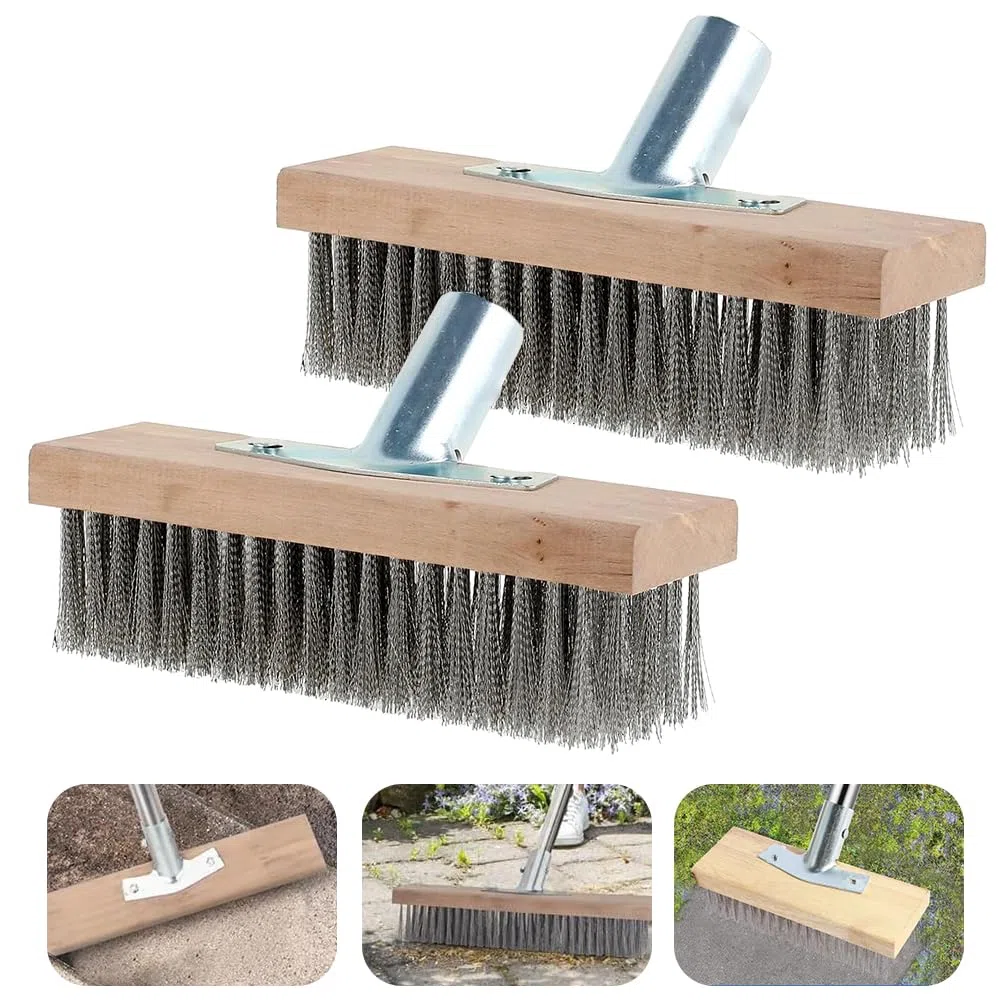 Lot de 2 balais métalliques 30 x 7 cm - Balai métallique - Balai en acier inoxydable - Pour manche en bois, balai de rue de jardin, mauvaises herbes et taches tenaces