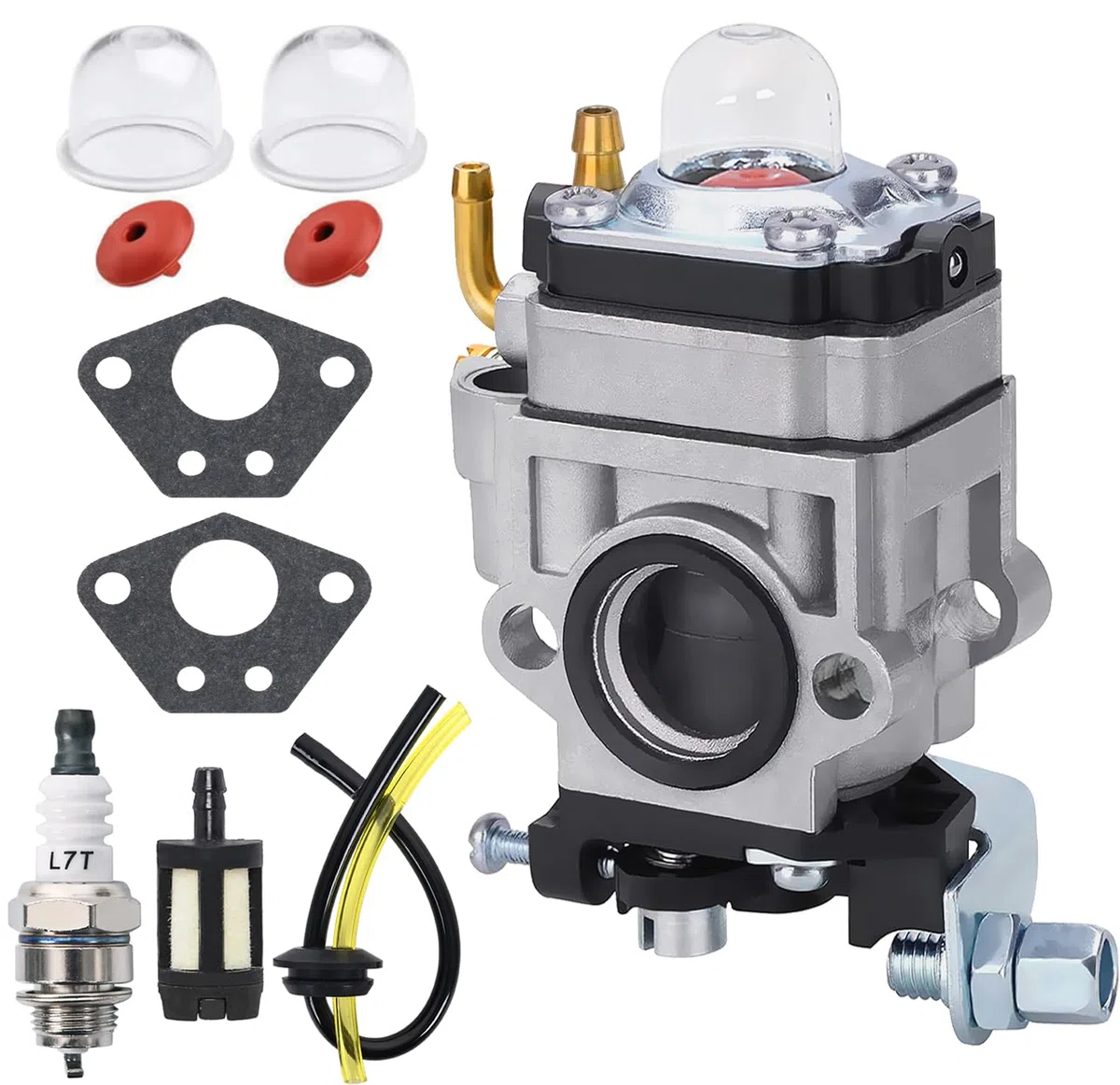 Carburateur pour 52cc 49cc 43cc Débroussailleuse, JRISBO Carburateur de Moteur de Débroussailleuse pour BU-KO 52 CC Accessoires Carbu Kit avec Joint, Bougie, Filtre à Essence