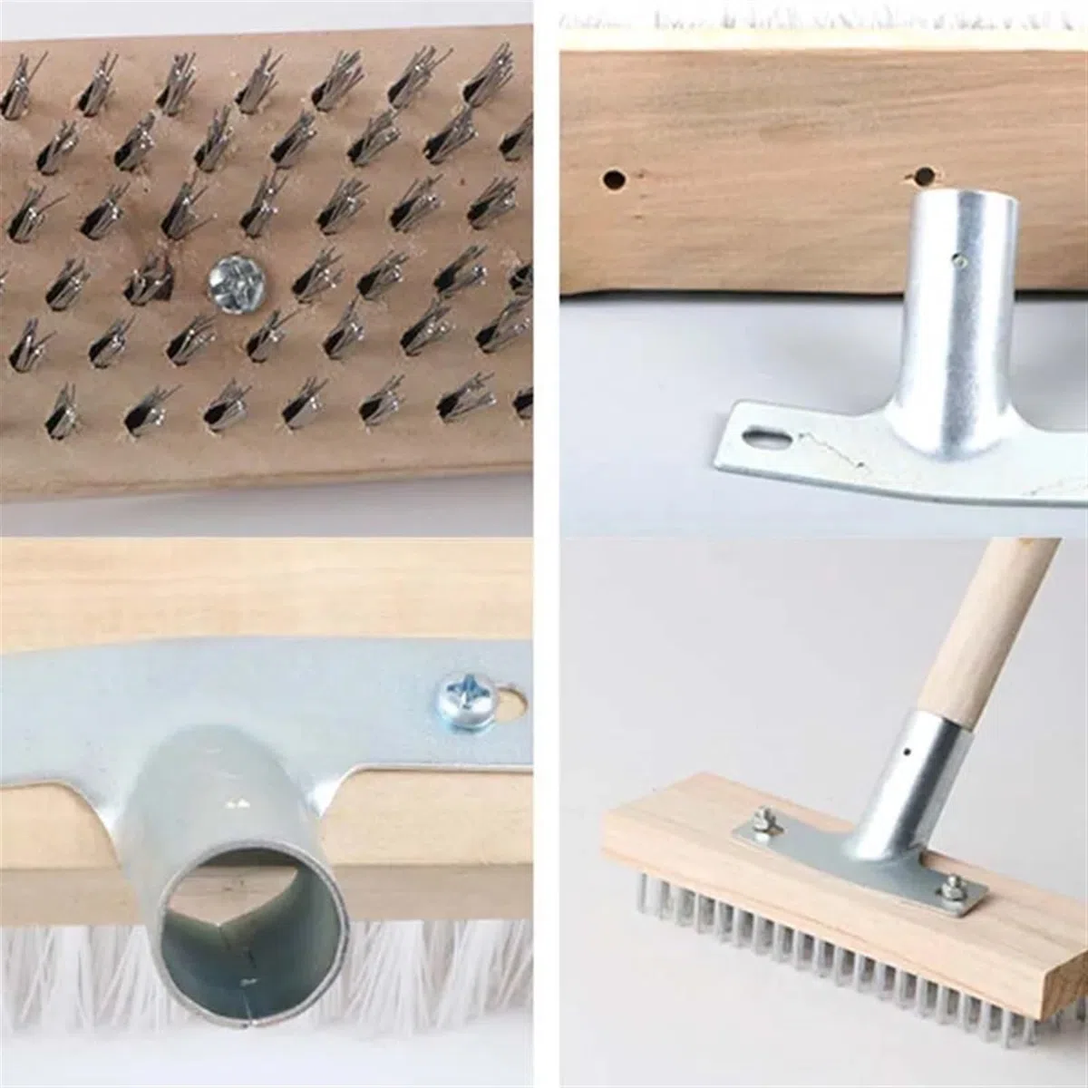 Brosse à balai en acier inoxydable pour le nettoyage en extérieur, brosse de sol à poils courts de qualité industrielle avec long manche pour patio, route et débris rigides, durable et robuste