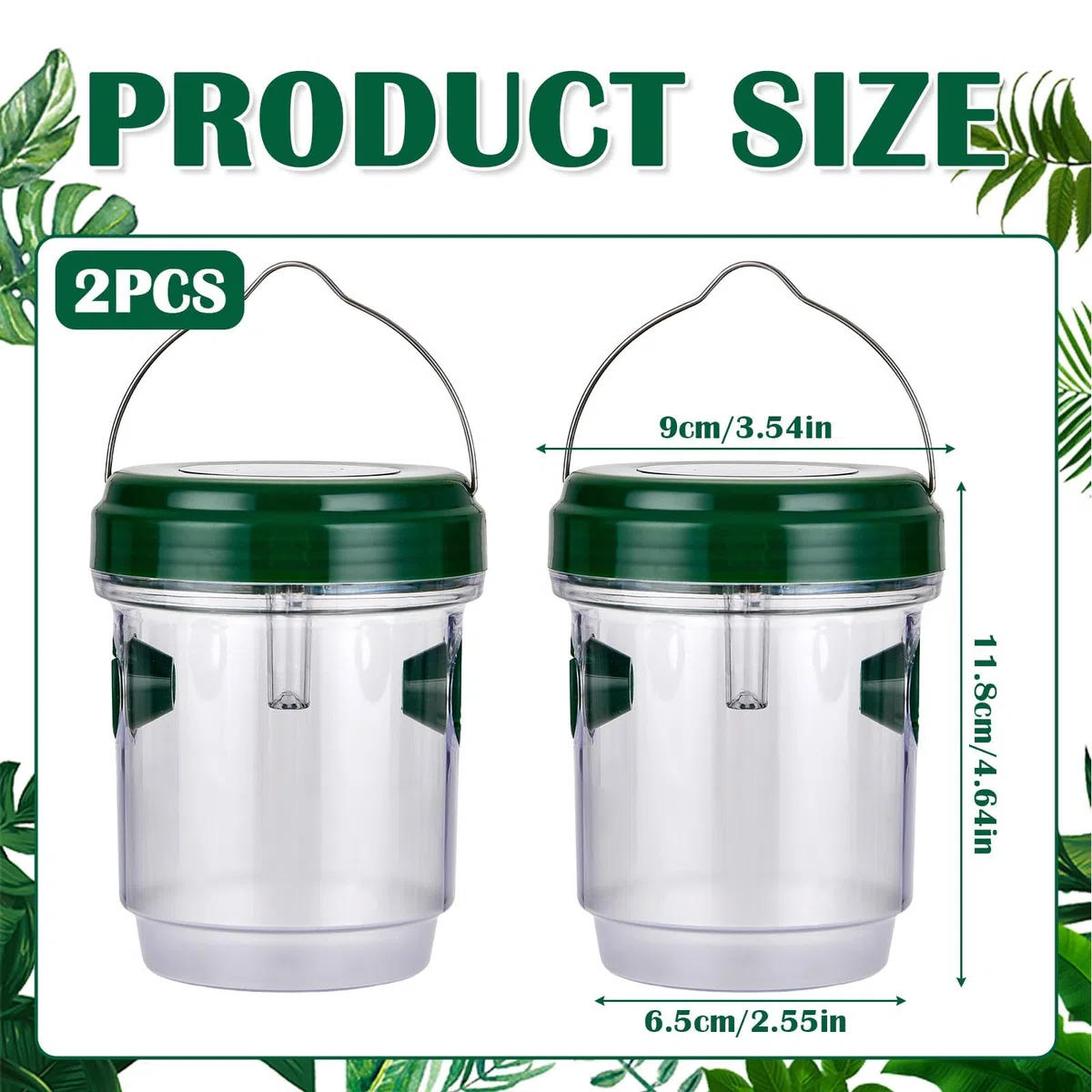ZVD Piege Frelon Asiatique, 2PCS Piege A Guepes Et Frelons Exterieur À Suspendre Vivant à Double Canal, Kit Piège A Frelon Asiatique Selectif pour Exterieur Jardin Balcon (Vert-2)