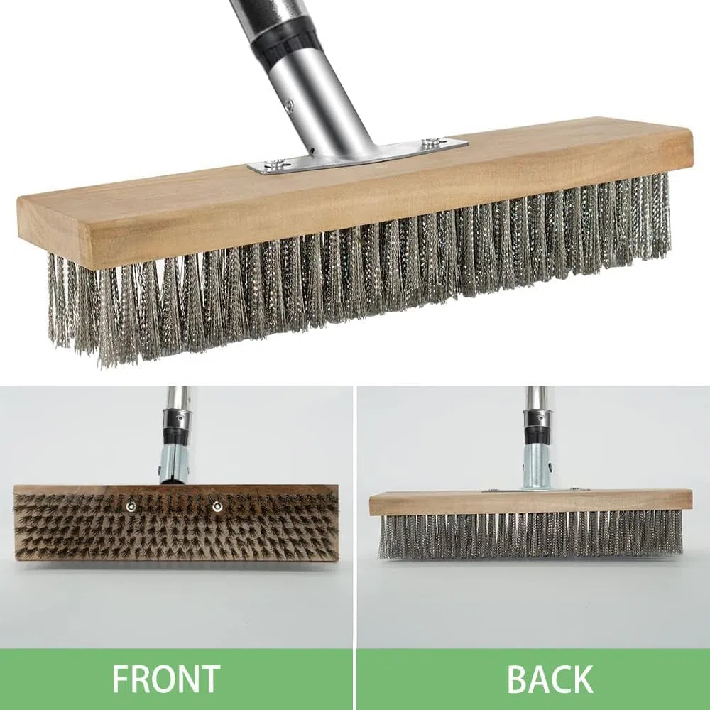 Lot de 2 balais métalliques 30 x 7 cm - Balai métallique - Balai en acier inoxydable - Pour manche en bois, balai de rue de jardin, mauvaises herbes et taches tenaces