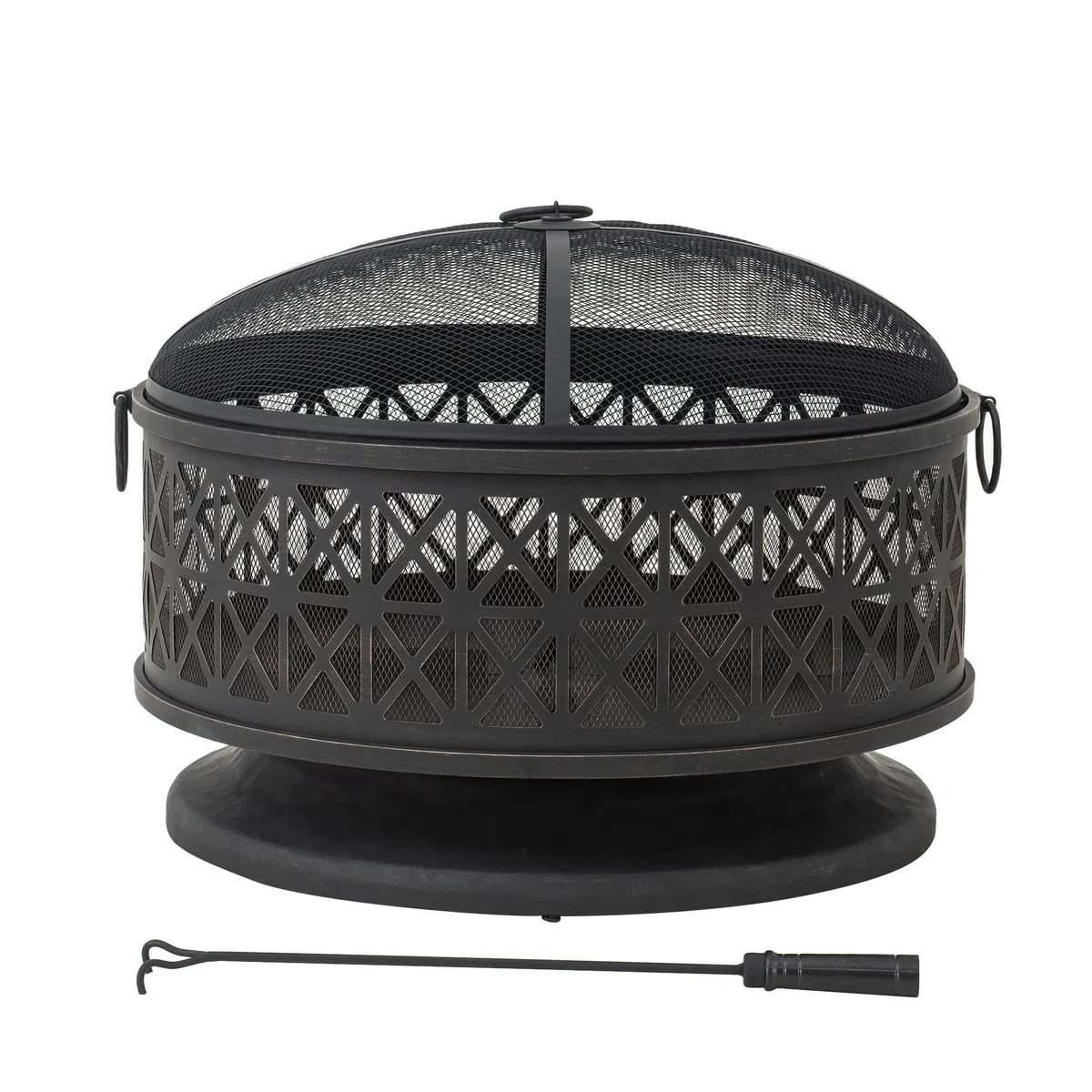 Sunjoy Foyer d'extérieur Rond en Acier Noir de 76,2 cm avec Pare-étincelles et tisonnier