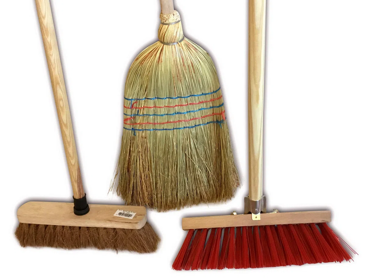 Kibros Lot 3 Ensembles 3 balais extérieur cantonnier PVC Coco Paille Riz