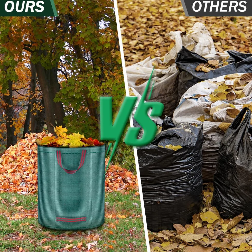 Flintronic 3x120LSacs de Jardin, Sacs à Déchets de Jardin, Sacs de Déchets Jardin Résistants, Sac déchet en PP Robuste avec Poignées, Pliables et Réutilisables(Gants de Jardinage)