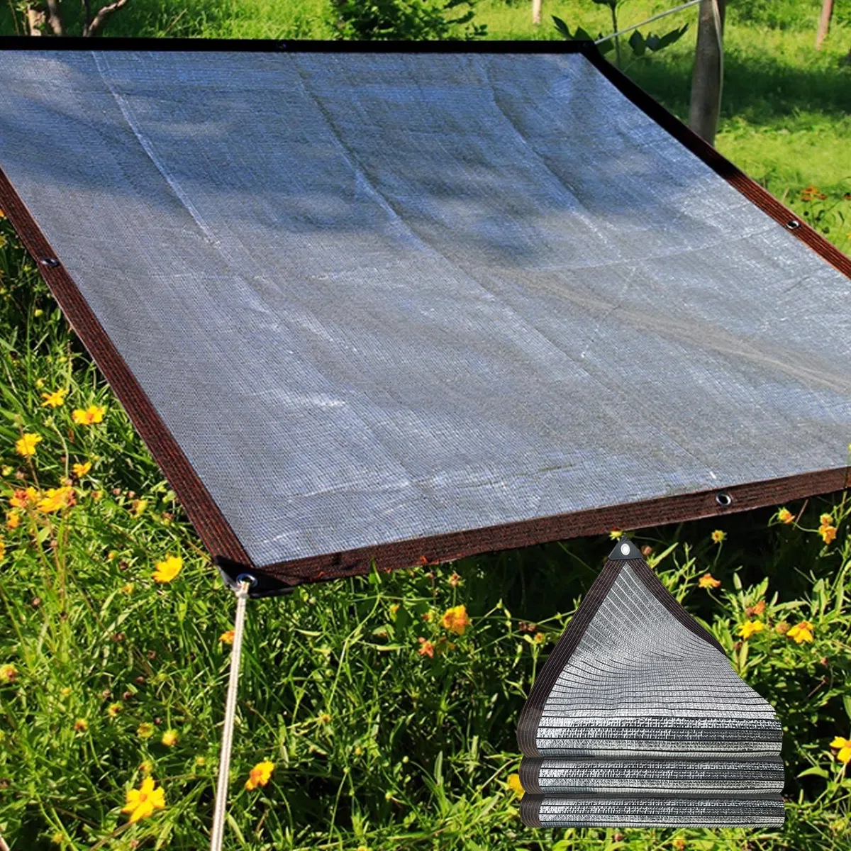 Tissu argenté réfléchissant à 75 % avec œillets – Filet d'ombrage polyvalent pour serres, abris auto, jardins et plantes – Idéal pour couvrir les fleurs et protéger l'extérieur