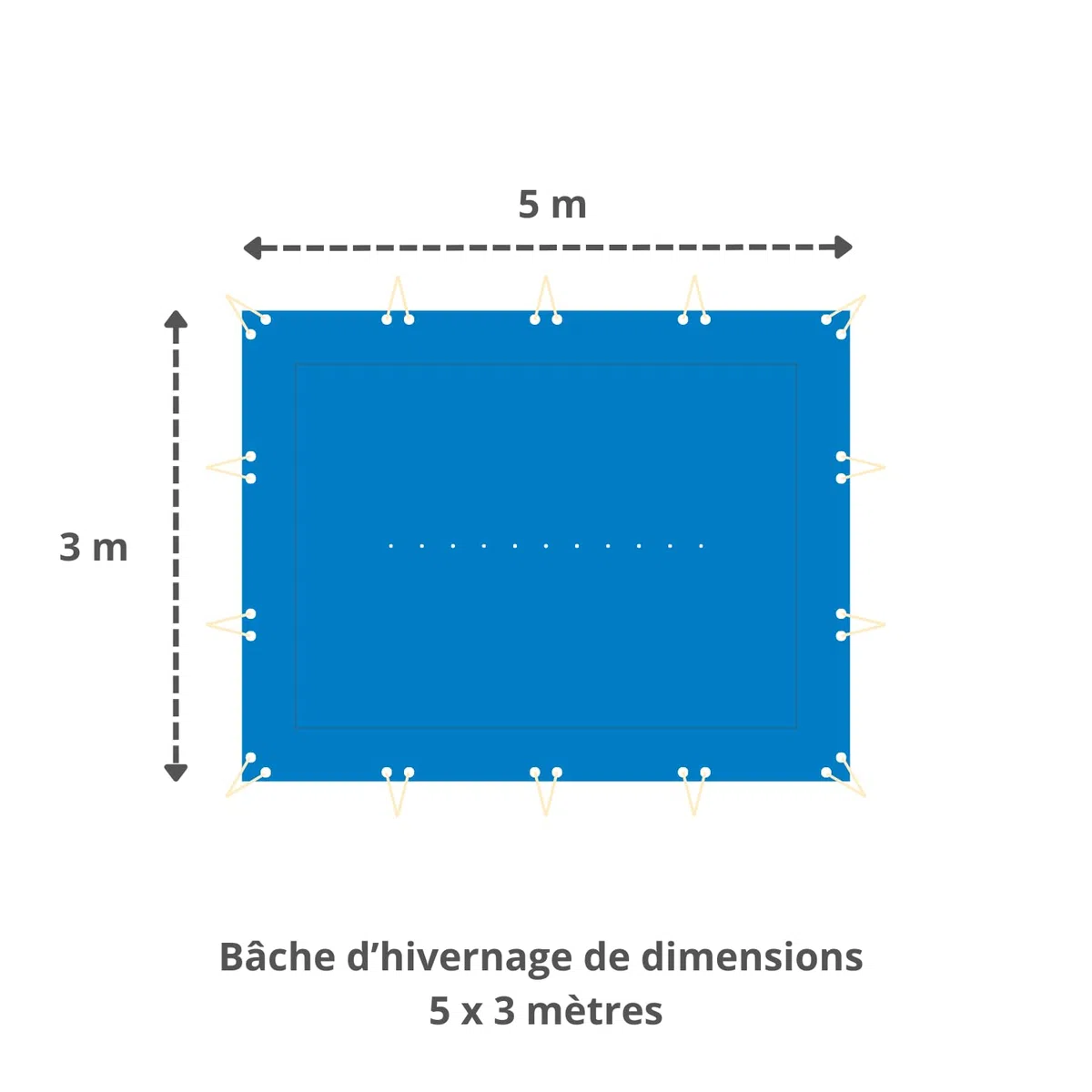Bâche hivernage Piscine 4,3 x 2,3 m - Dimensions bâche : 5 x 3 m - Toile PVC 640 g/m² Gris foncé - Couverture Hiver