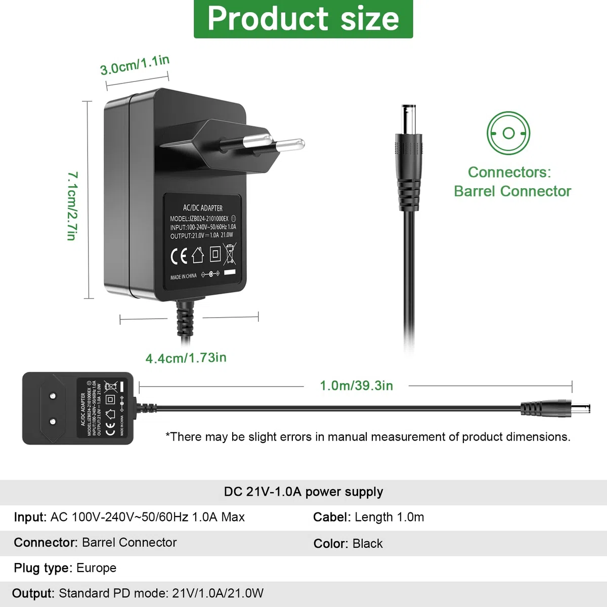 Chargeur de Batterie Mini tronçonneuse 21V 1A pour Outils électriques, Compatible avec Les Batteries Lithium 20V/21V Aker/Saker/Seyvum/O-Conn/Jujubean/DINSHARE/VTEK, avec indicateur LED