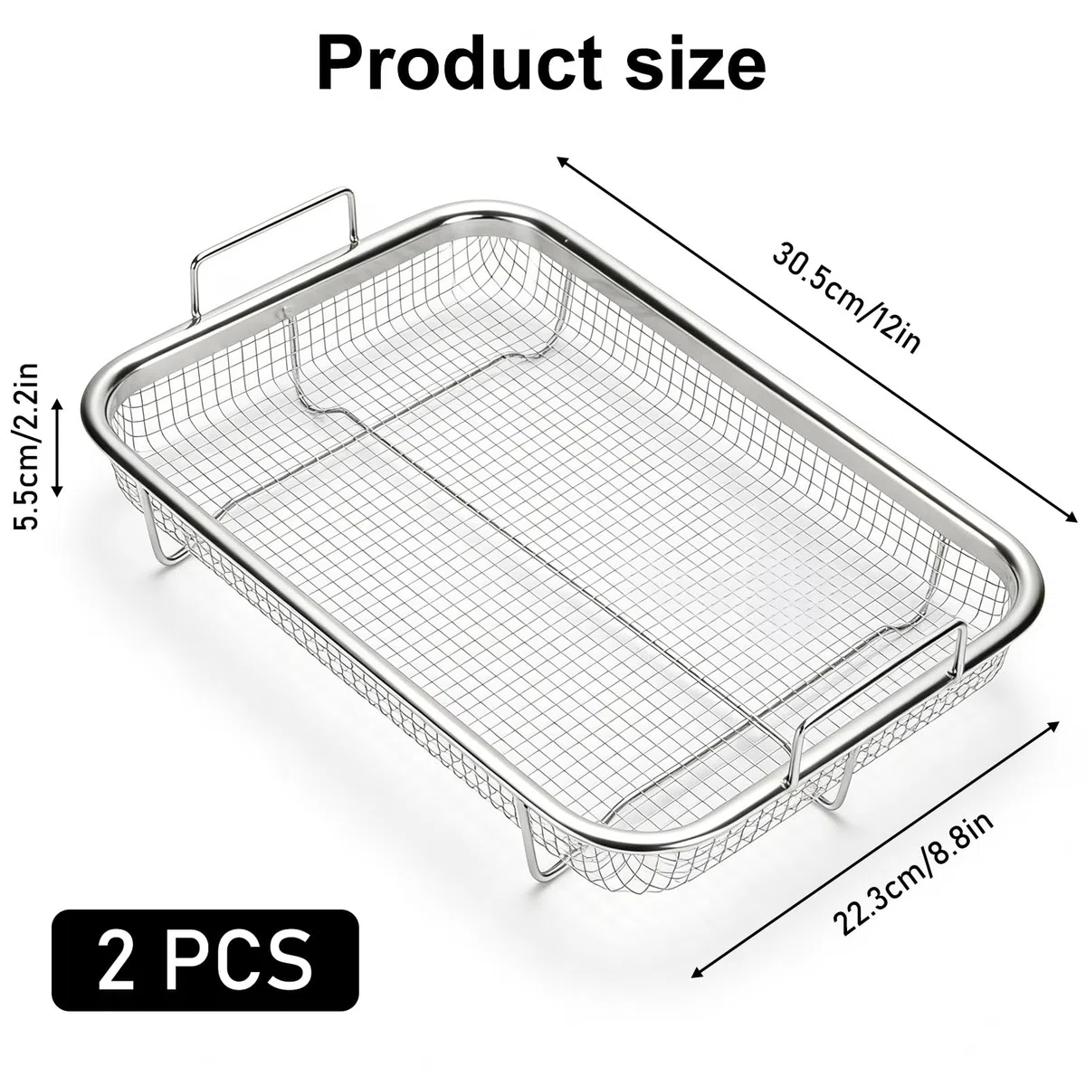 Lot de 2 paniers de barbecue en acier inoxydable : grille de cuisson, panier de cuisson multifonction, panier de cuisson en maille résistante, pour la cuisine, le barbecue, la cuisson et