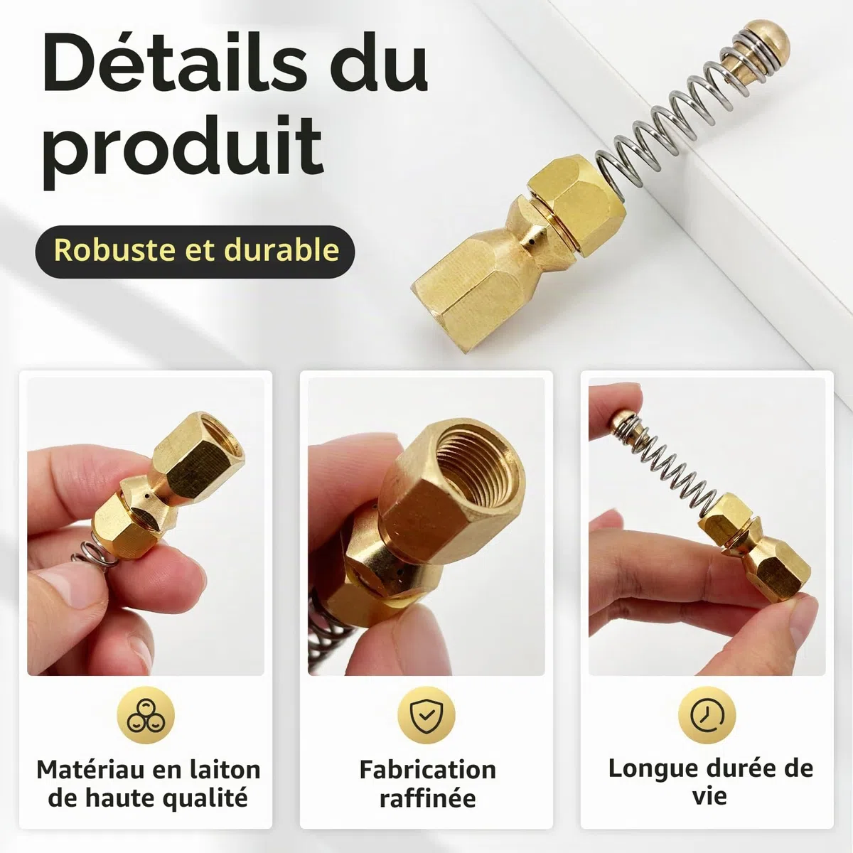 Buse de nettoyage de canalisations rotative pour Kärcher - Buse haute pression pour nettoyage de tuyaux, buse de nettoyeur haute pression pour Kränzle/Nilfisk, etc., buse spirale avec ressort, raccord