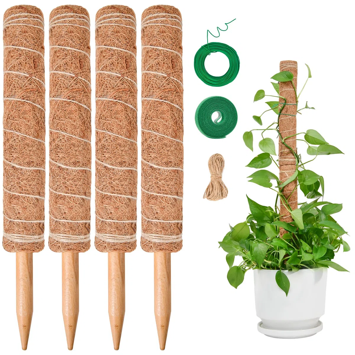 Tuteur Monstera pour Plantes, SproutMaven Tuteur Plante Grimpante 4 Pièces Bâton de Coco de 40cm, Poteau Totémique pour Plantes de Jardin et Pots