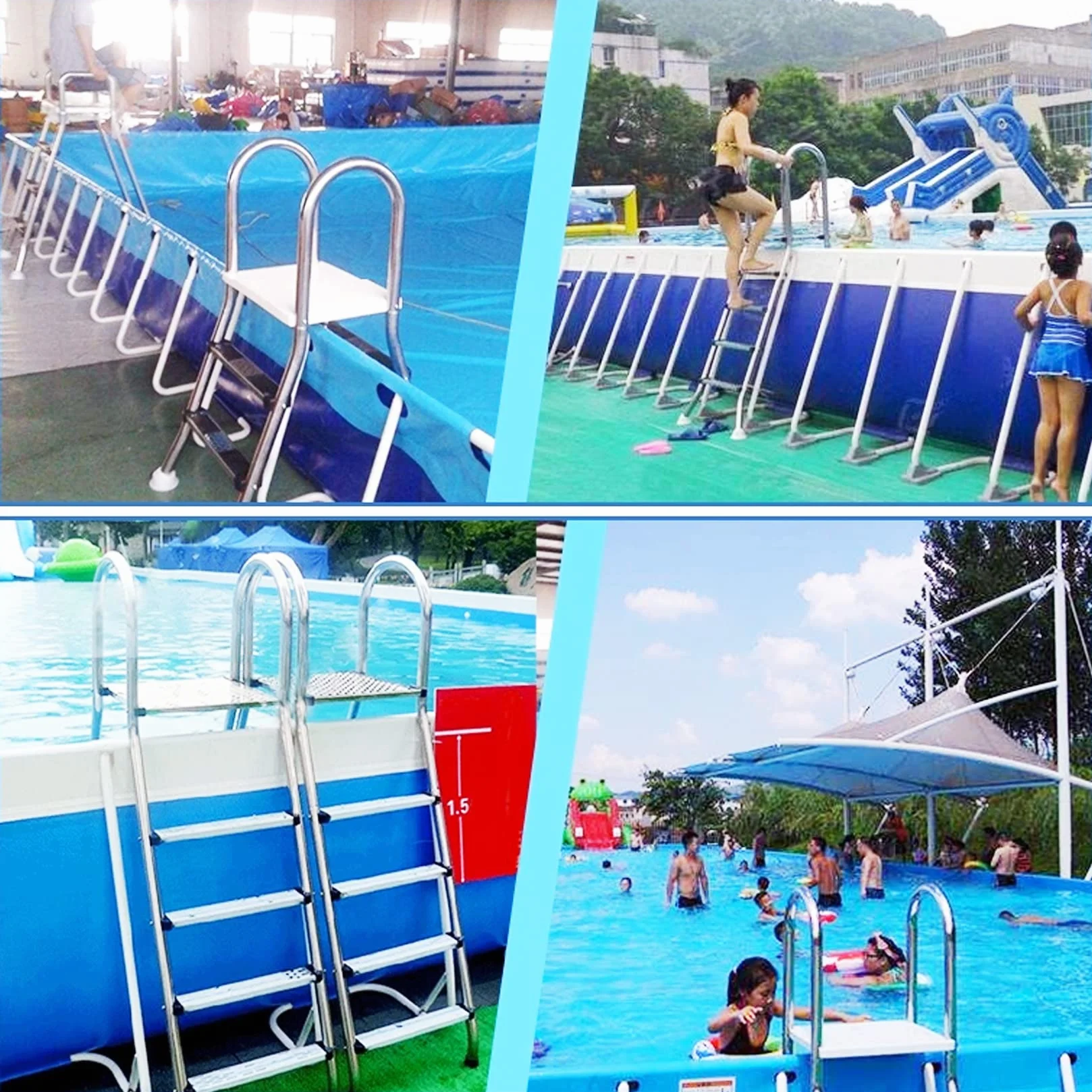 Echelle de Piscine Double Face 4 Marches pour Piscine Hors Sol Charge 250kg, échelle de Piscine Antidérapante, échelle de Piscine Hors Sol Robuste en Acier Inoxydable 304 épais