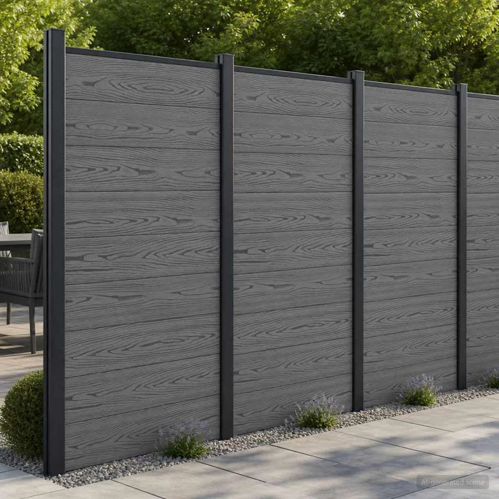 Panneau de clôture composite en WPC et aluminium gris pour jardin extérieur terrasse balcon, résistance aux intempéries, installation facile