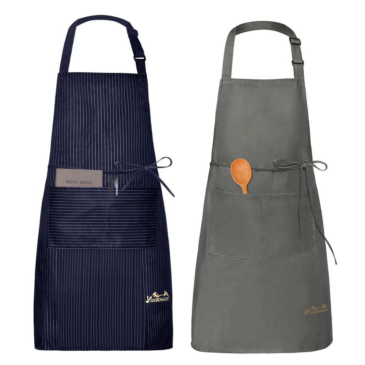 Viedouce 2 Pack Tabliers de Cuisine,Tablier Réglable avec Poches pour Cuisine Familial, Restaurant Jardin Barbecue école Café Tablier pour Chef Boulanger Serveurs Serveuse