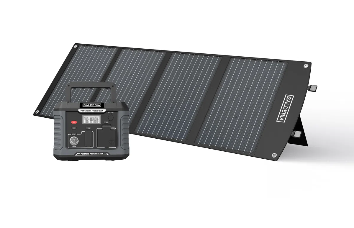 BALDERIA Power Set - Station d'alimentation 500 W Eco Edition (capacité de la batterie réduite), panneau solaire 120 W