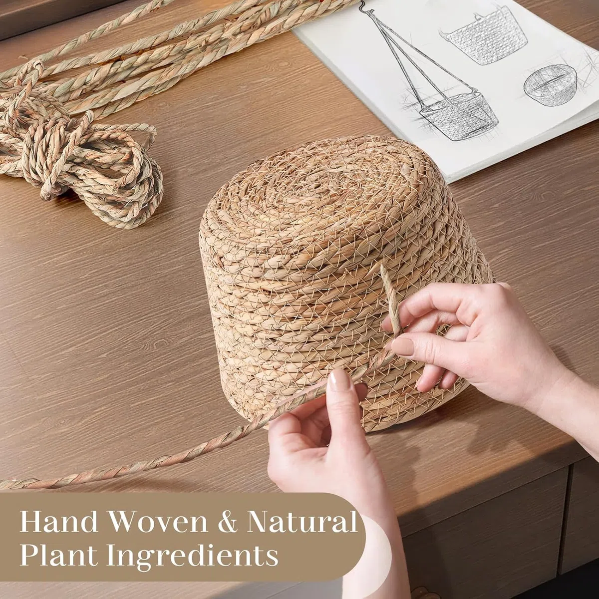 Pot de Fleurs à Suspendre en Corde de Jute, Panier Suspendu de Plantes, Panier De Jardinière Suspendu, Jardinière Suspendue en Corde, Intérieure ou Extérieure(Brown)